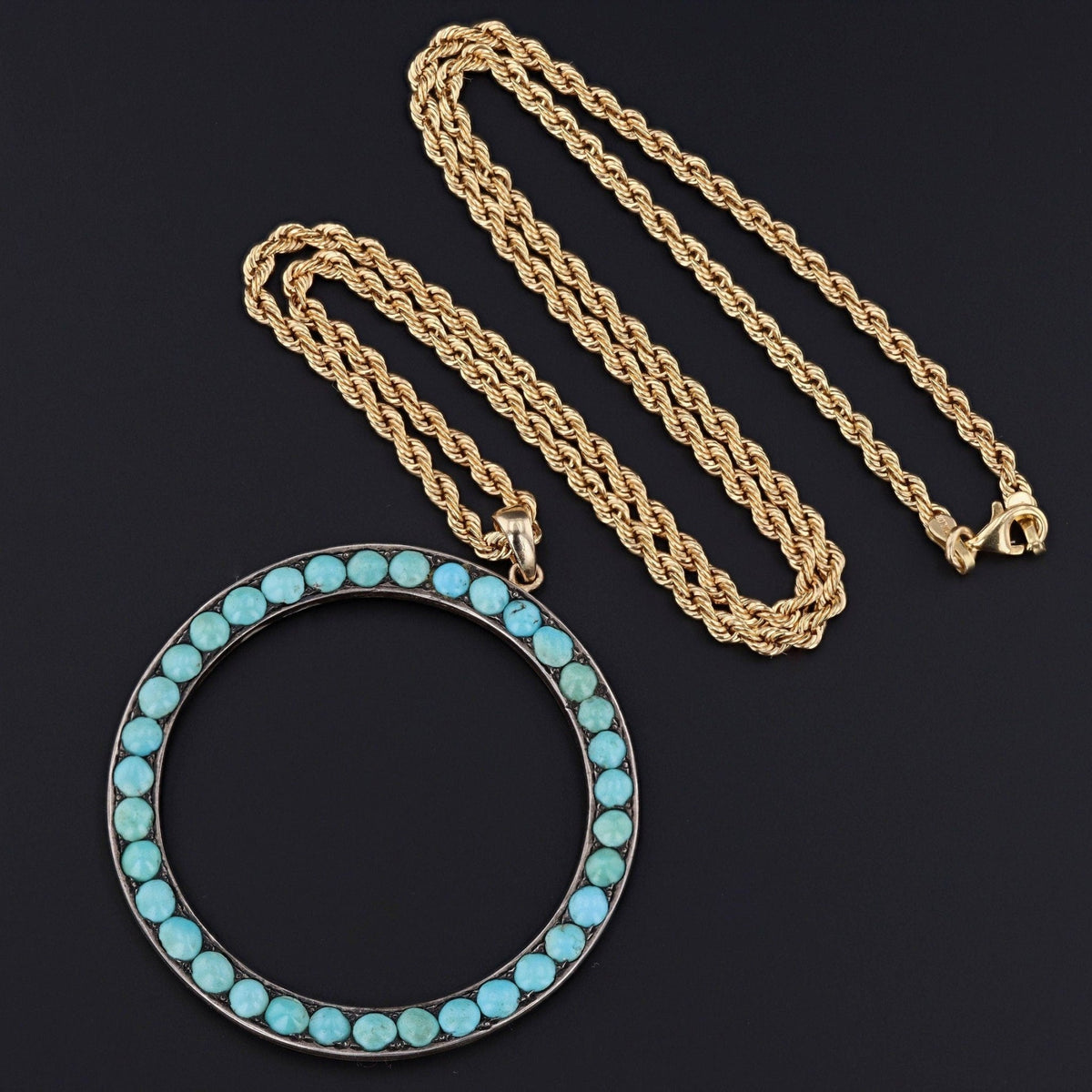 Antique Turquoise Circle Conversion Pendant - Trademark Antiques