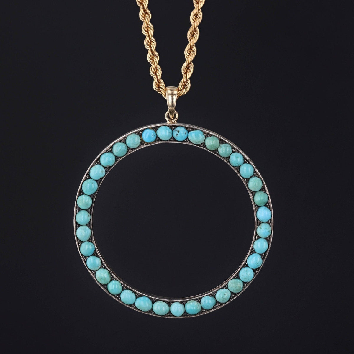 Antique Turquoise Circle Conversion Pendant - Trademark Antiques