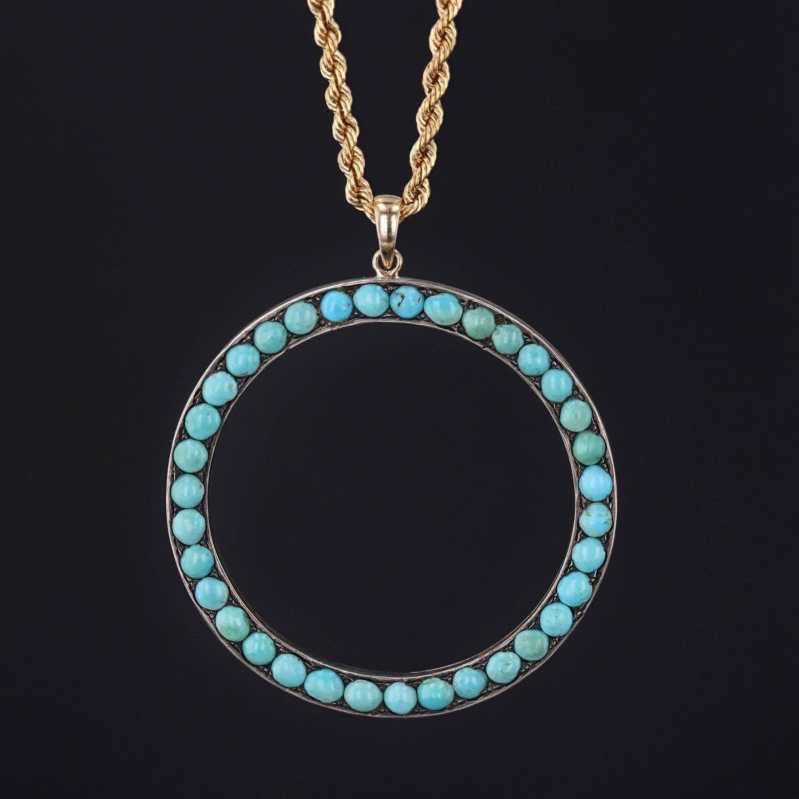 Antique Turquoise Circle Conversion Pendant - Trademark Antiques