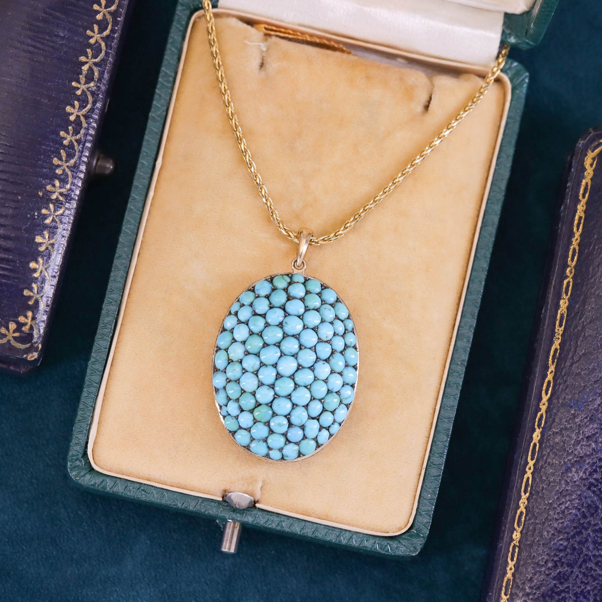 Antique Turquoise Conversion Necklace of 14k Gold - Trademark Antiques