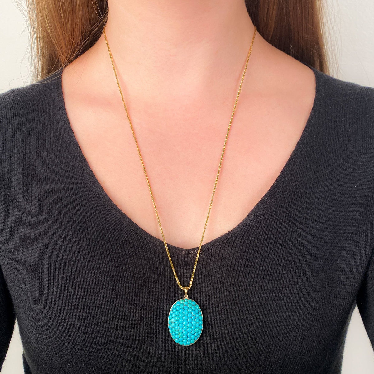 Antique Turquoise Conversion Necklace of 14k Gold - Trademark Antiques