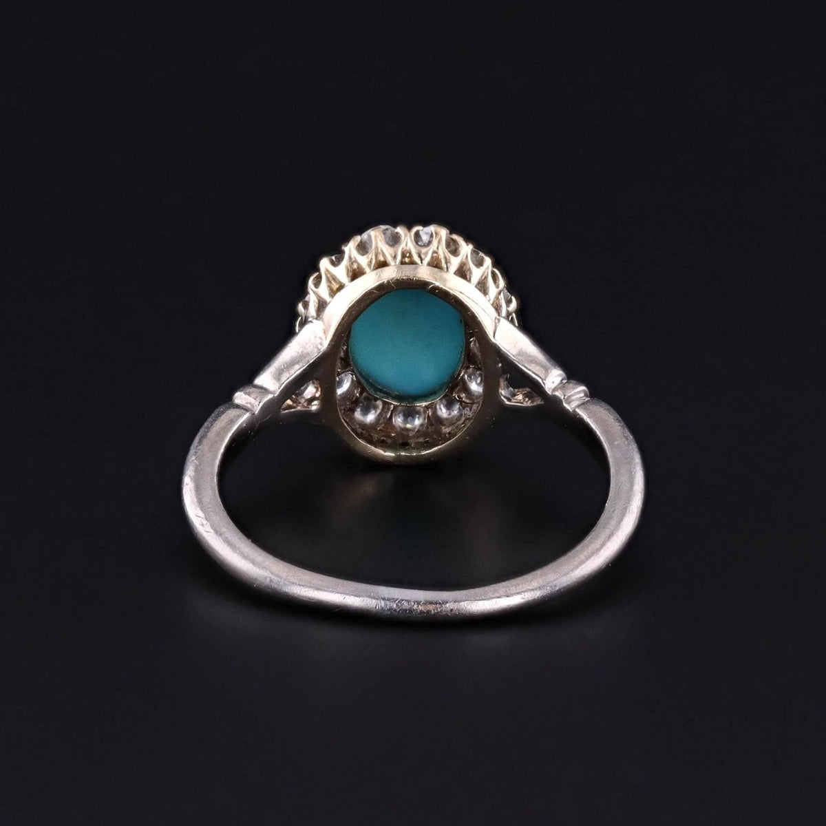 Antique Turquoise Diamond Halo Ring of 18k White Gold - Trademark Antiques
