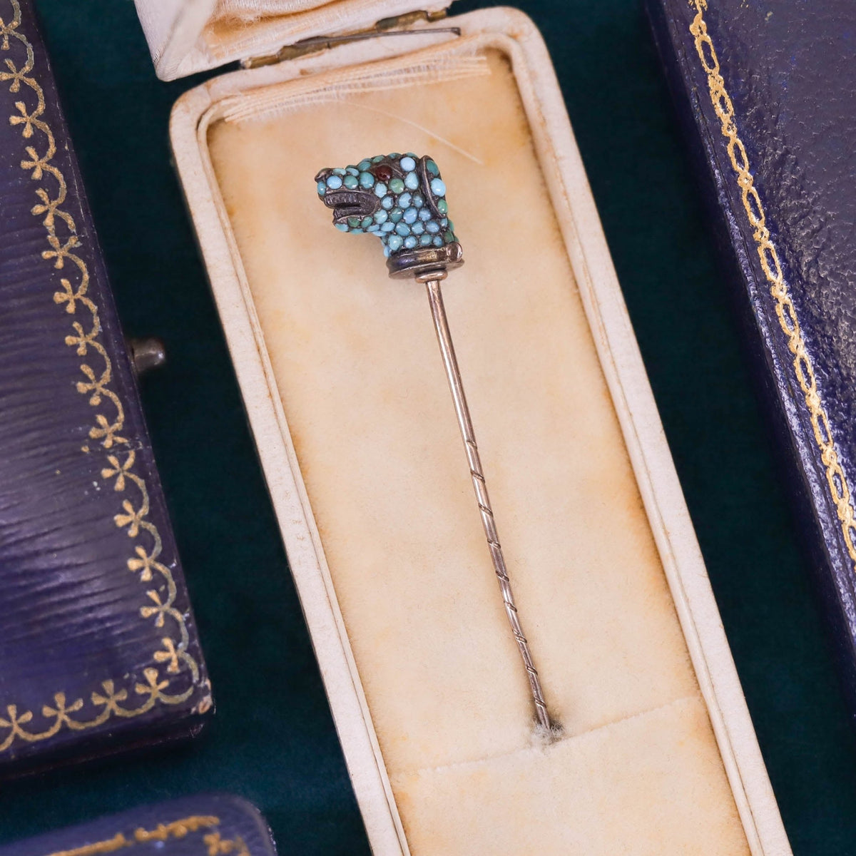 Antique Turquoise Dog Stickpin - Trademark Antiques