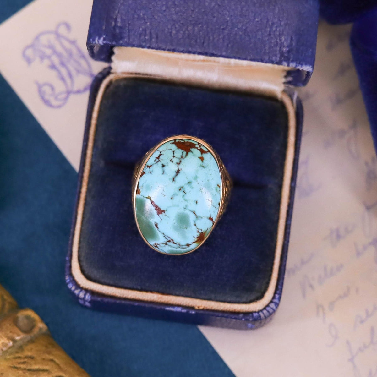 Antique Turquoise Dome Ring of 12k Gold - Trademark Antiques