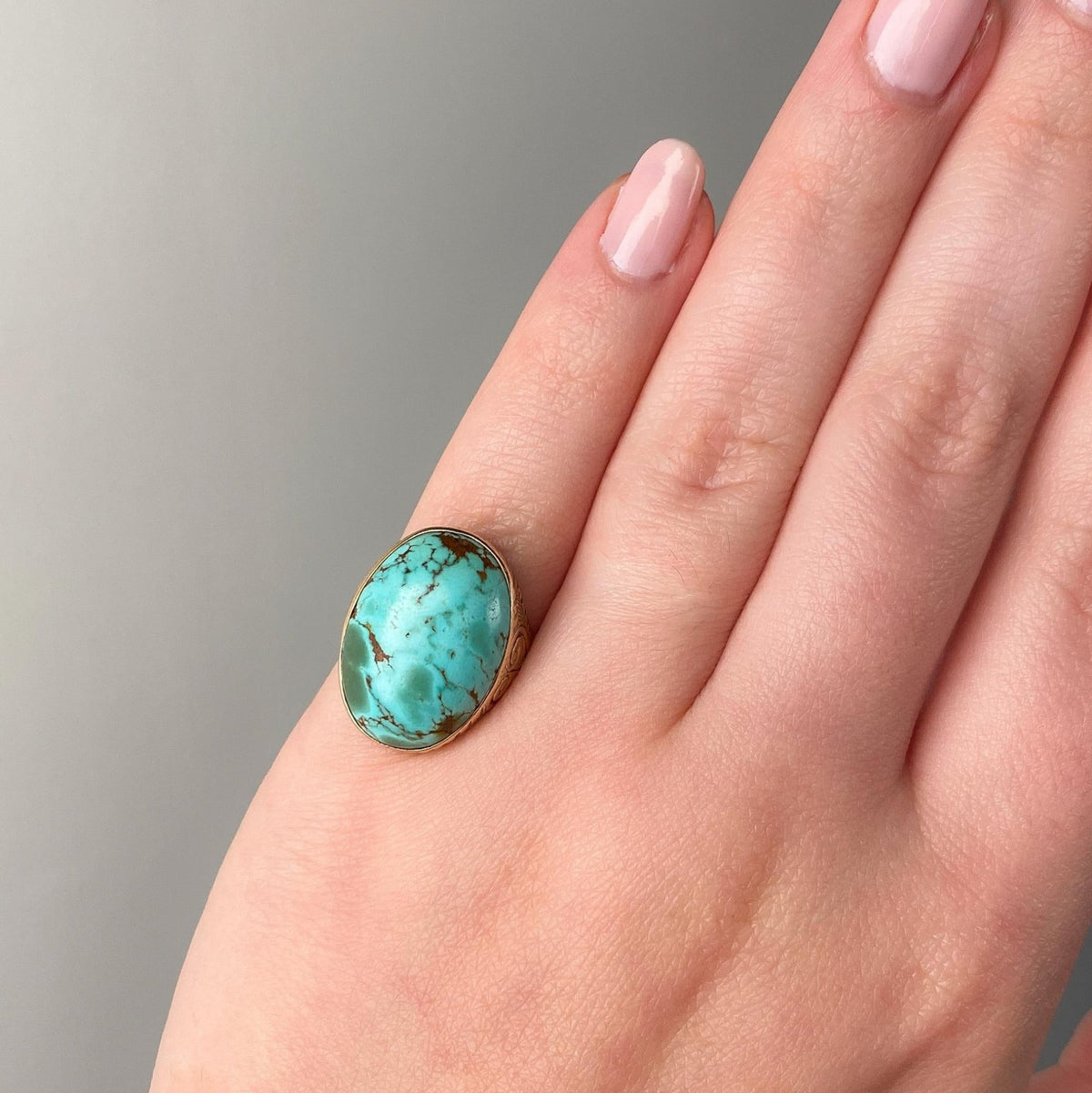 Antique Turquoise Dome Ring of 12k Gold - Trademark Antiques