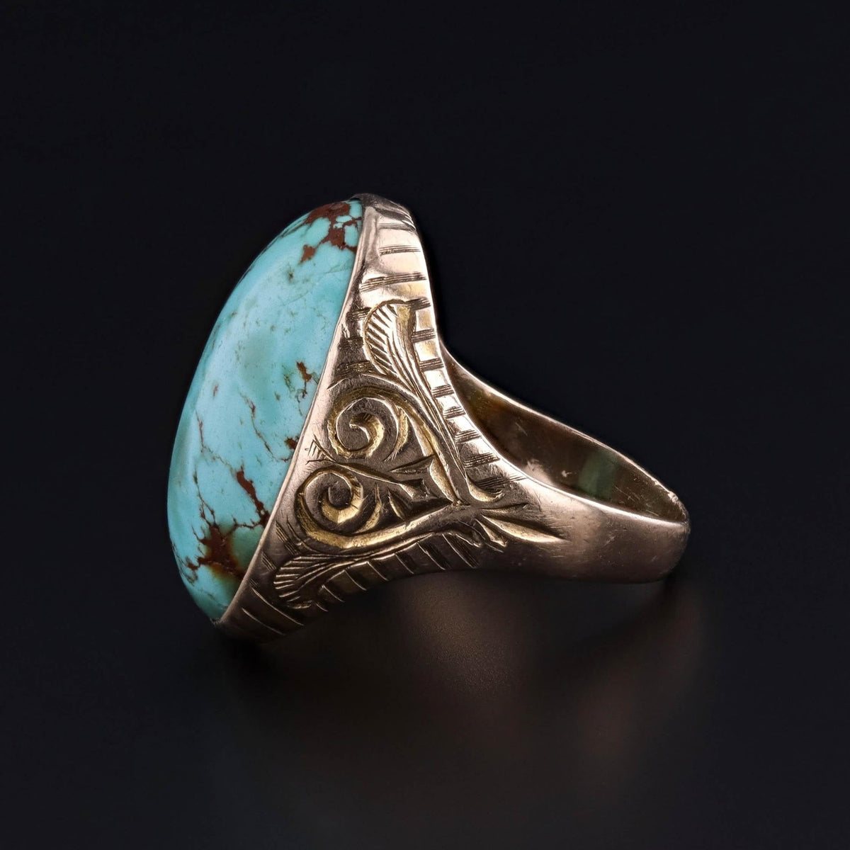 Antique Turquoise Dome Ring of 12k Gold - Trademark Antiques