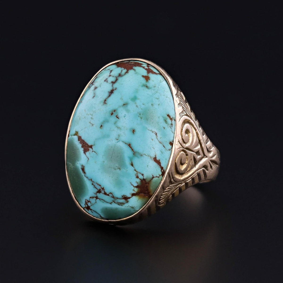Antique Turquoise Dome Ring of 12k Gold - Trademark Antiques