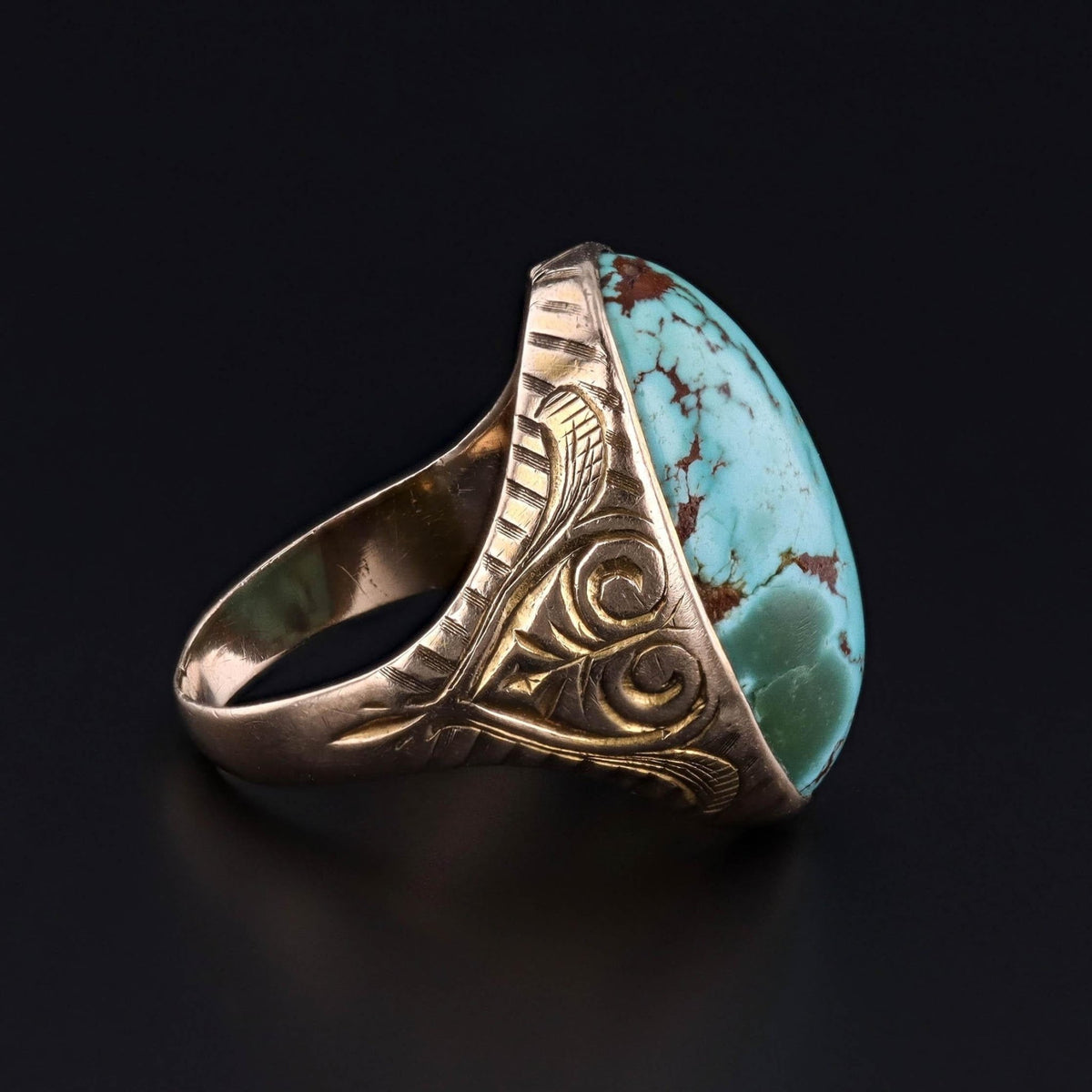 Antique Turquoise Dome Ring of 12k Gold - Trademark Antiques