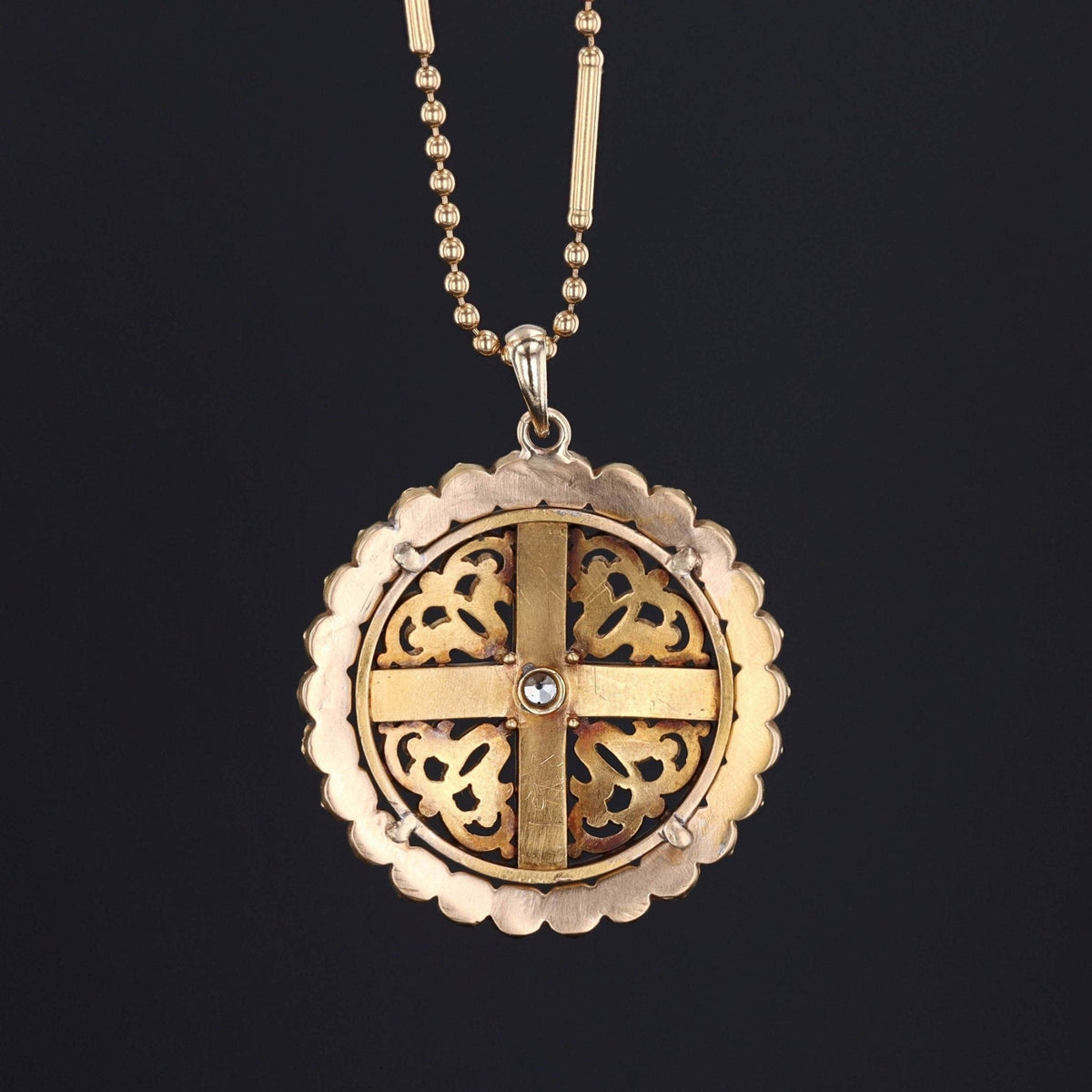 Antique Turquoise Enamel and Diamond Pendant of 14k Gold - Trademark Antiques