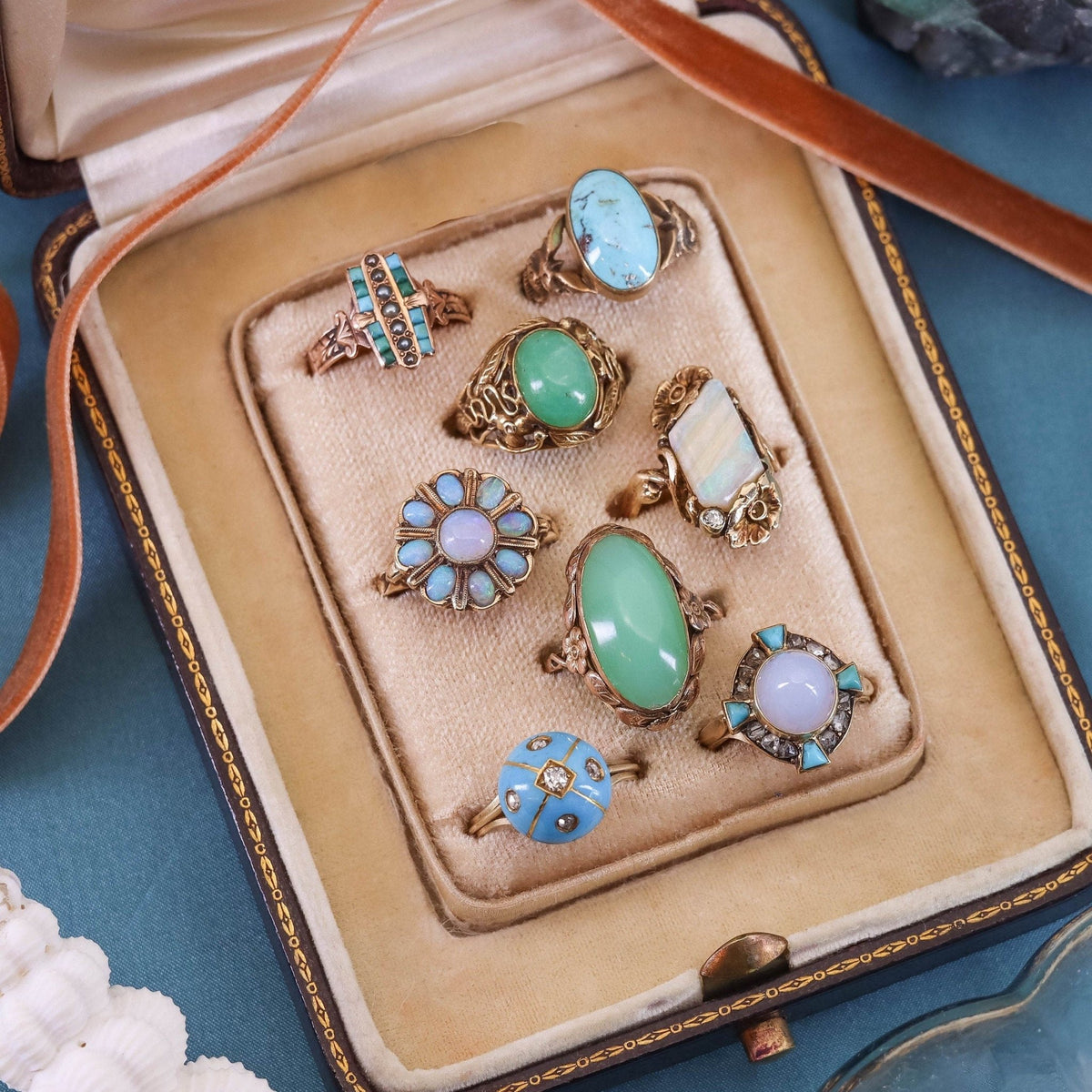 Antique Turquoise Enamel Conversion Ring of 14k Gold - Trademark Antiques