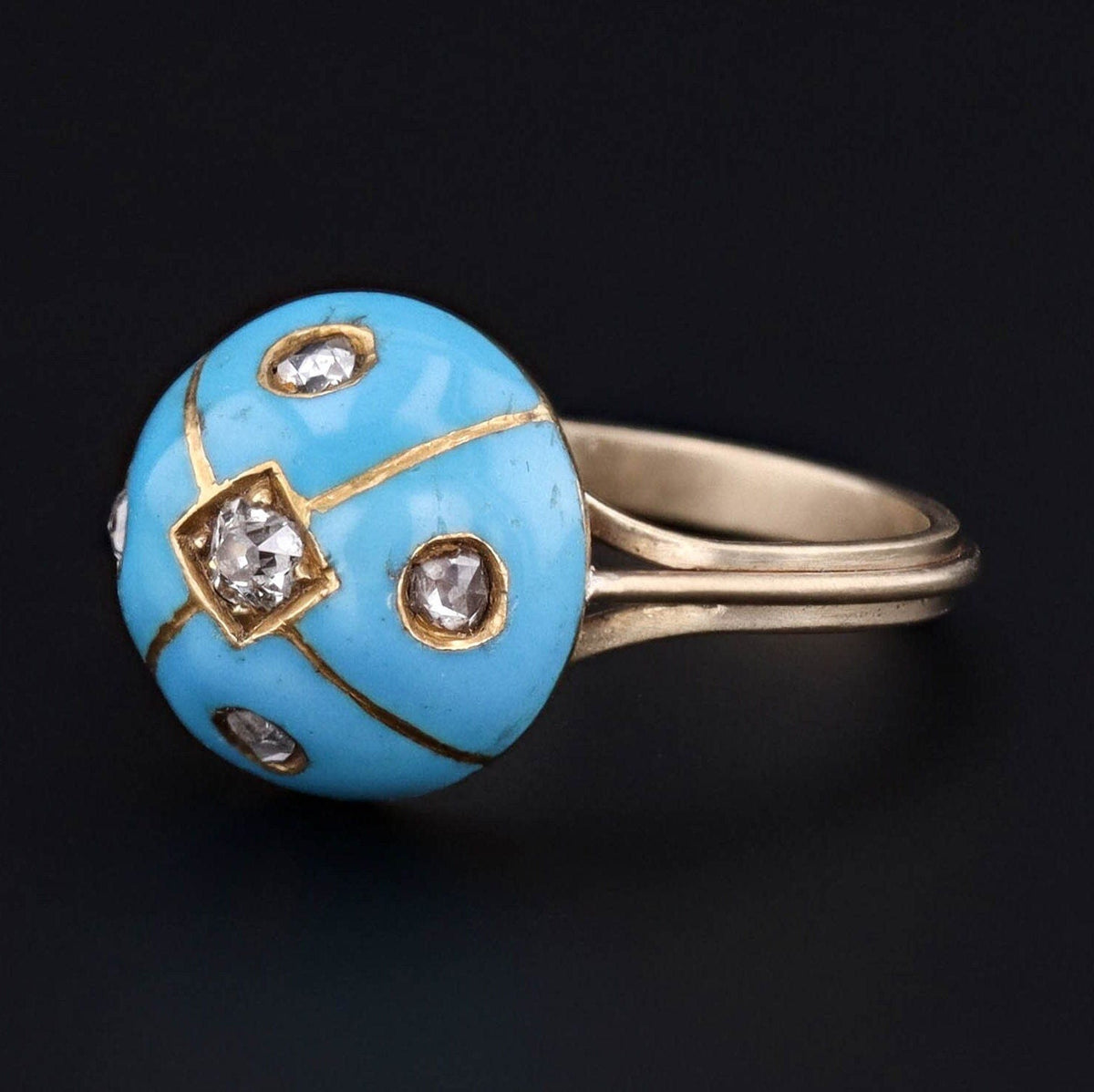 Antique Turquoise Enamel Conversion Ring of 14k Gold - Trademark Antiques