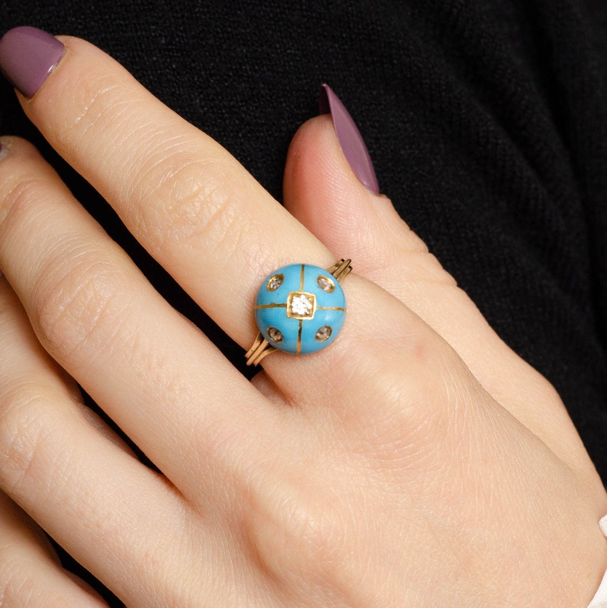 Antique Turquoise Enamel Conversion Ring of 14k Gold - Trademark Antiques