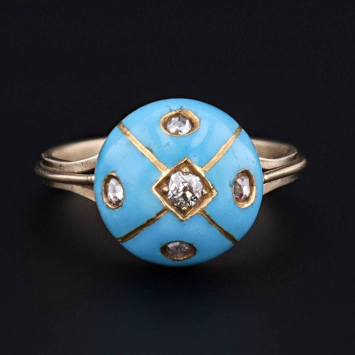 Antique Turquoise Enamel Conversion Ring of 14k Gold - Trademark Antiques