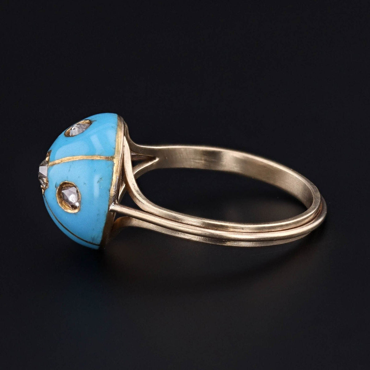 Antique Turquoise Enamel Conversion Ring of 14k Gold - Trademark Antiques
