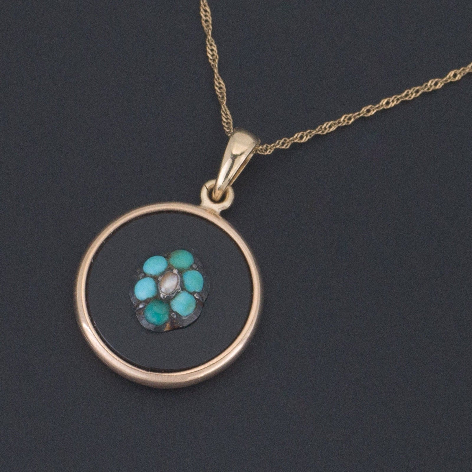 Antique Turquoise Forget Me Not Conversion Necklace of 14k Gold - Trademark Antiques