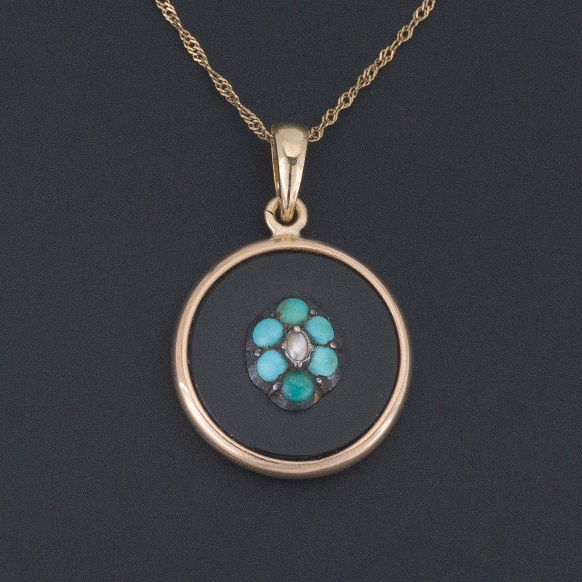 Antique Turquoise Forget Me Not Conversion Necklace of 14k Gold - Trademark Antiques