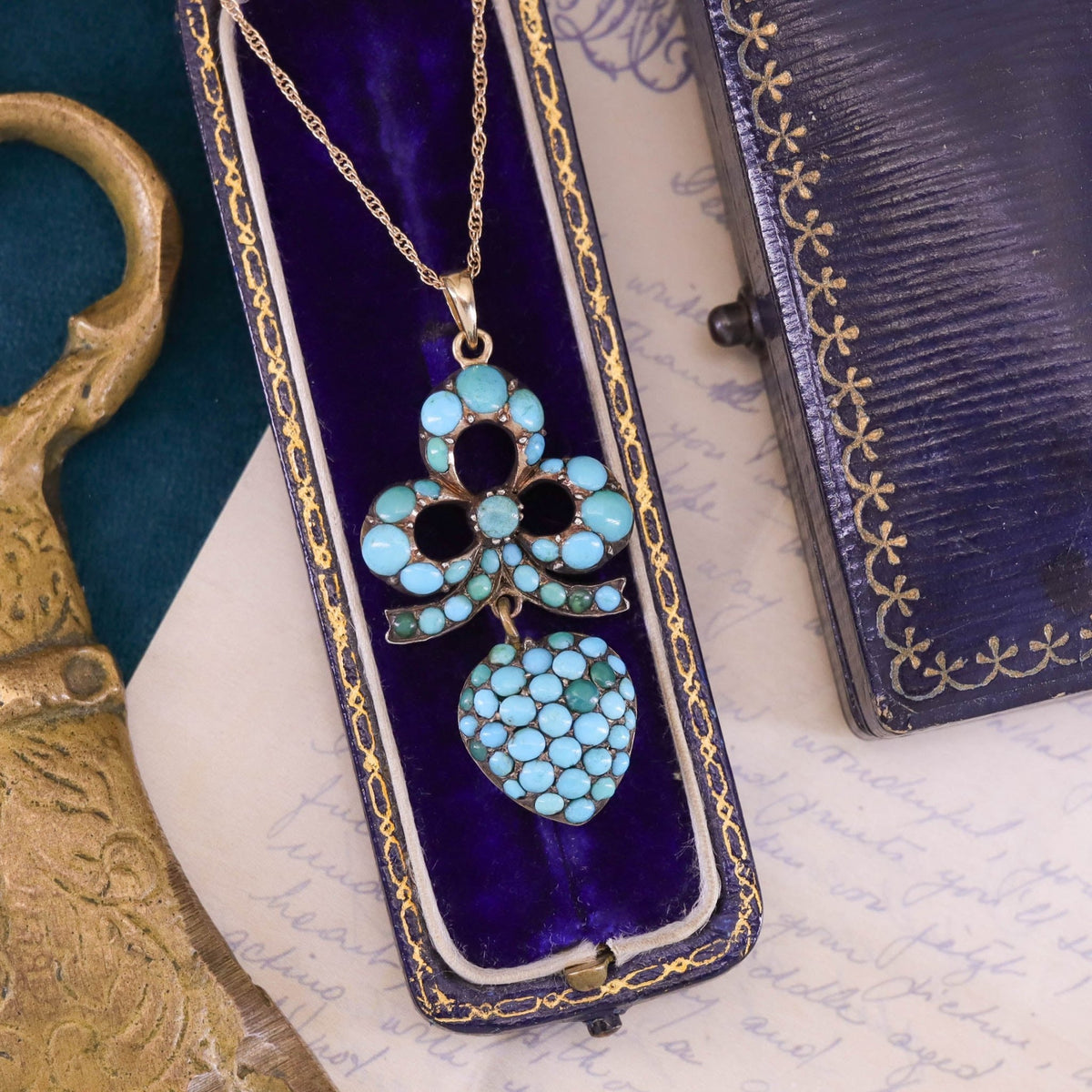 Antique Turquoise Heart Pendant - Trademark Antiques