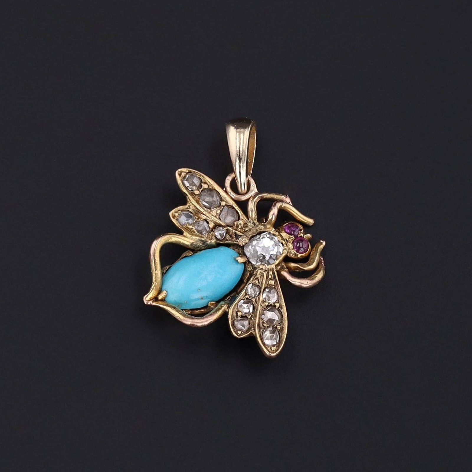 Antique Turquoise Insect Conversion Pendant of 14k Gold - Trademark Antiques