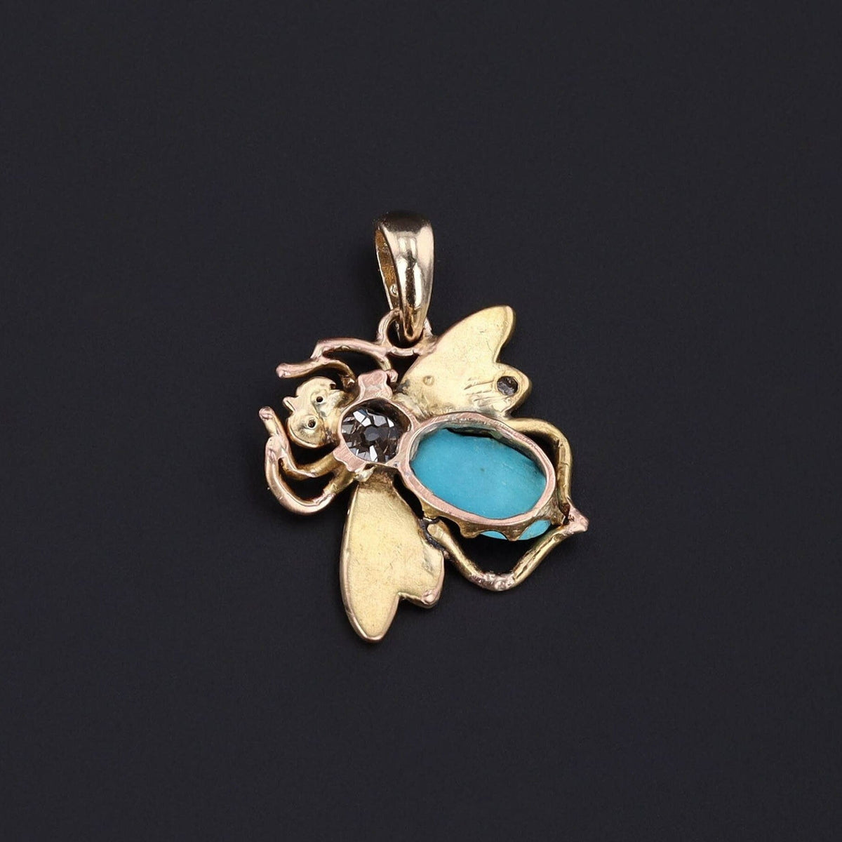 Antique Turquoise Insect Conversion Pendant of 14k Gold - Trademark Antiques