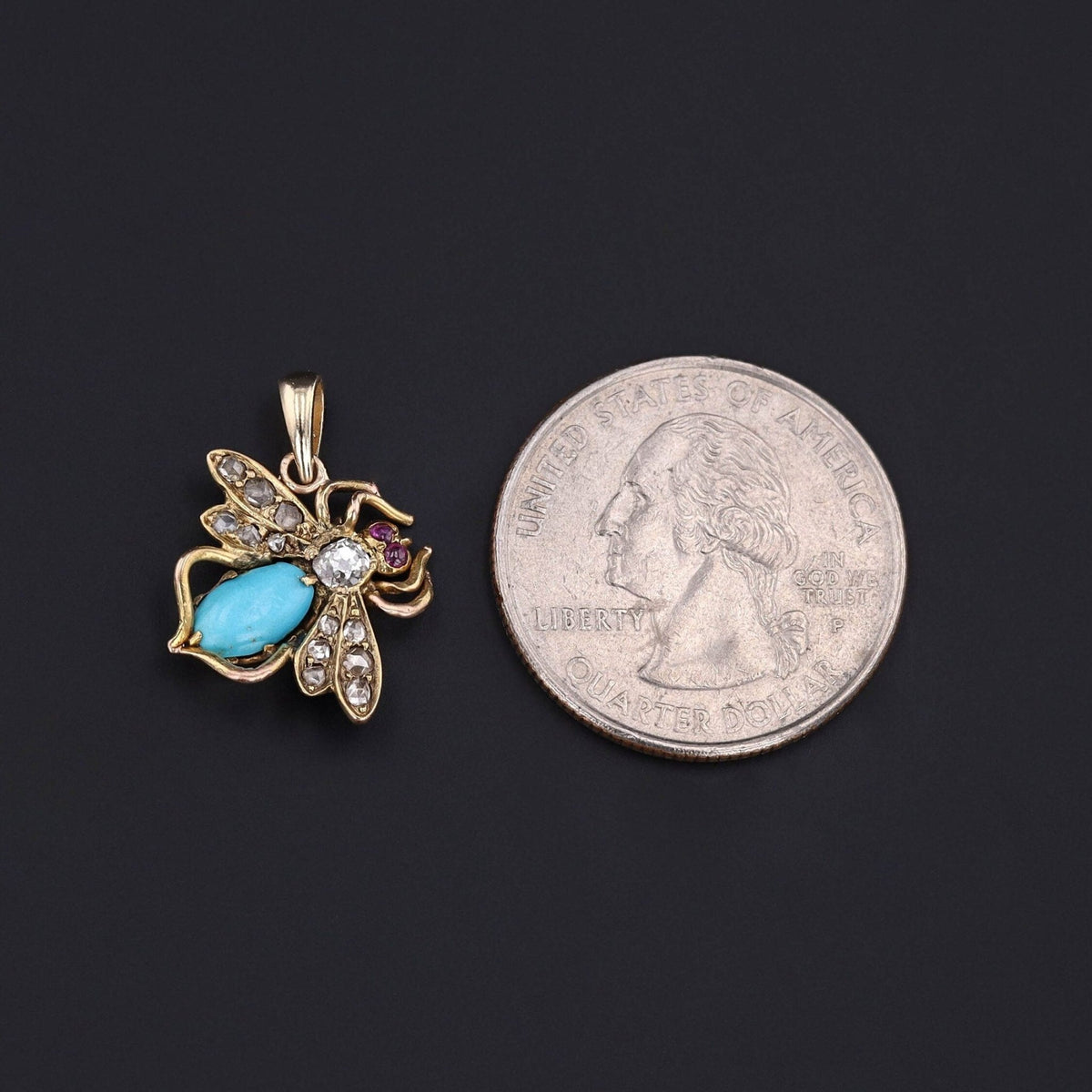 Antique Turquoise Insect Conversion Pendant of 14k Gold - Trademark Antiques