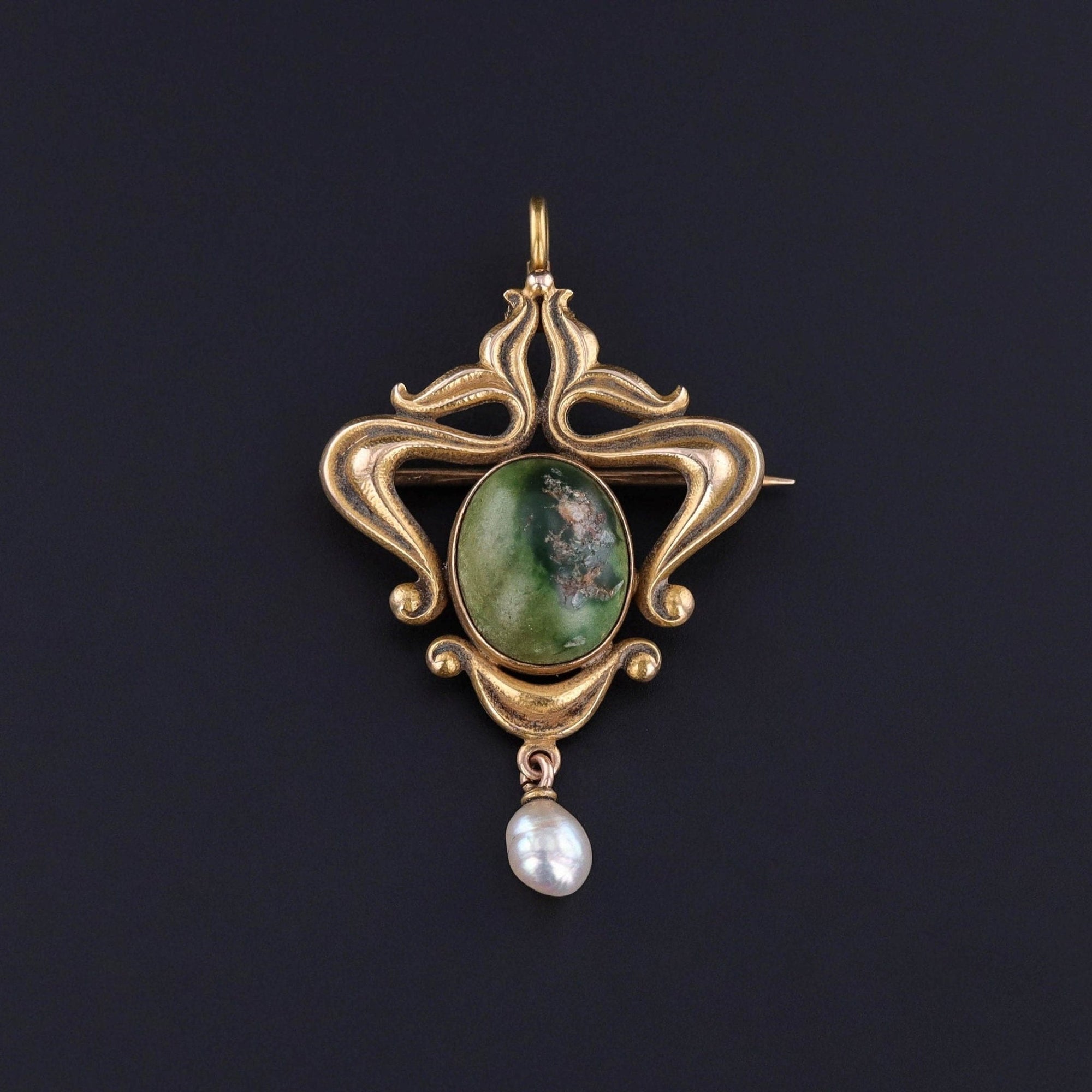 Antique Turquoise Pendant Brooch of 14k Gold - Trademark Antiques