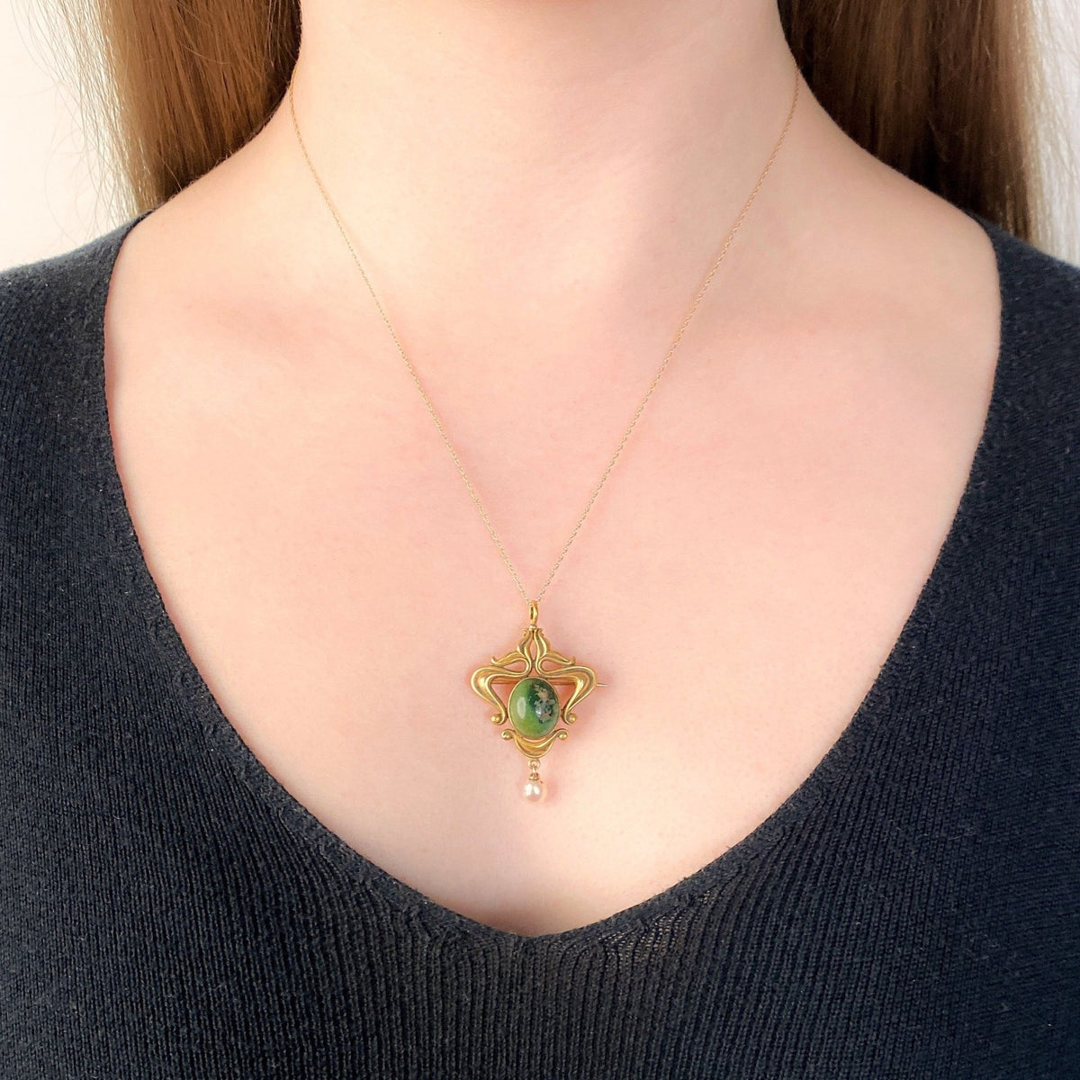 Antique Turquoise Pendant Brooch of 14k Gold - Trademark Antiques