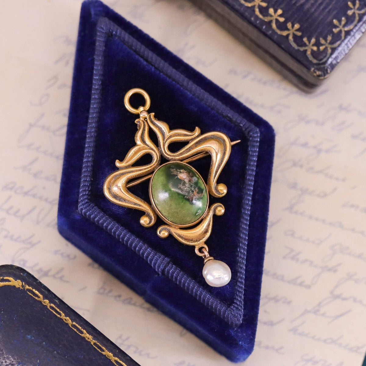 Antique Turquoise Pendant Brooch of 14k Gold - Trademark Antiques