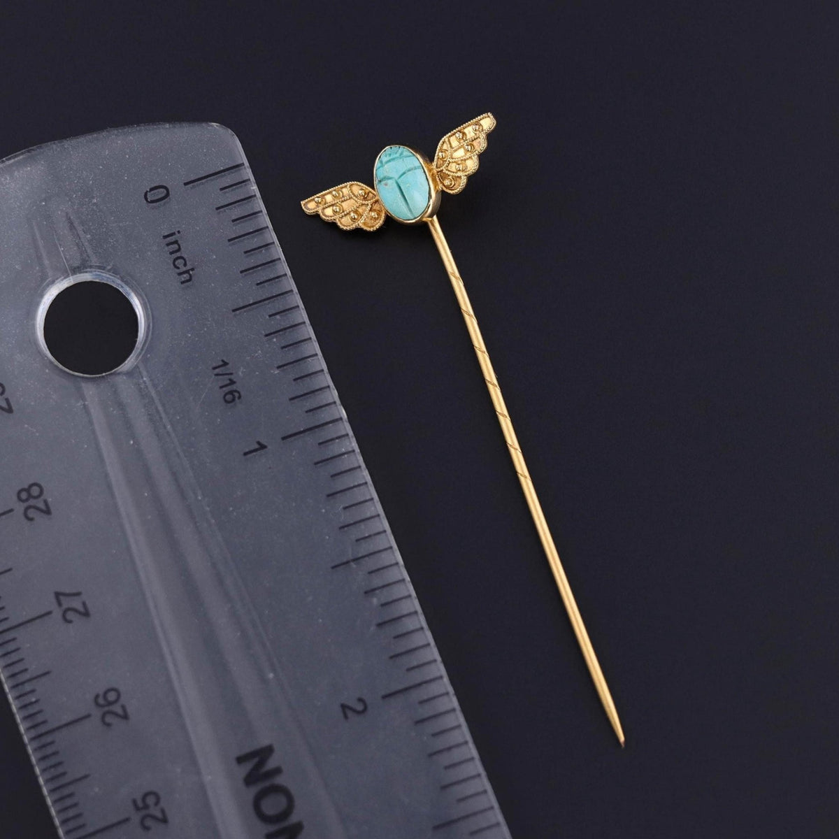 Antique Turquoise Scarab Stickpin of 9ct Gold - Trademark Antiques