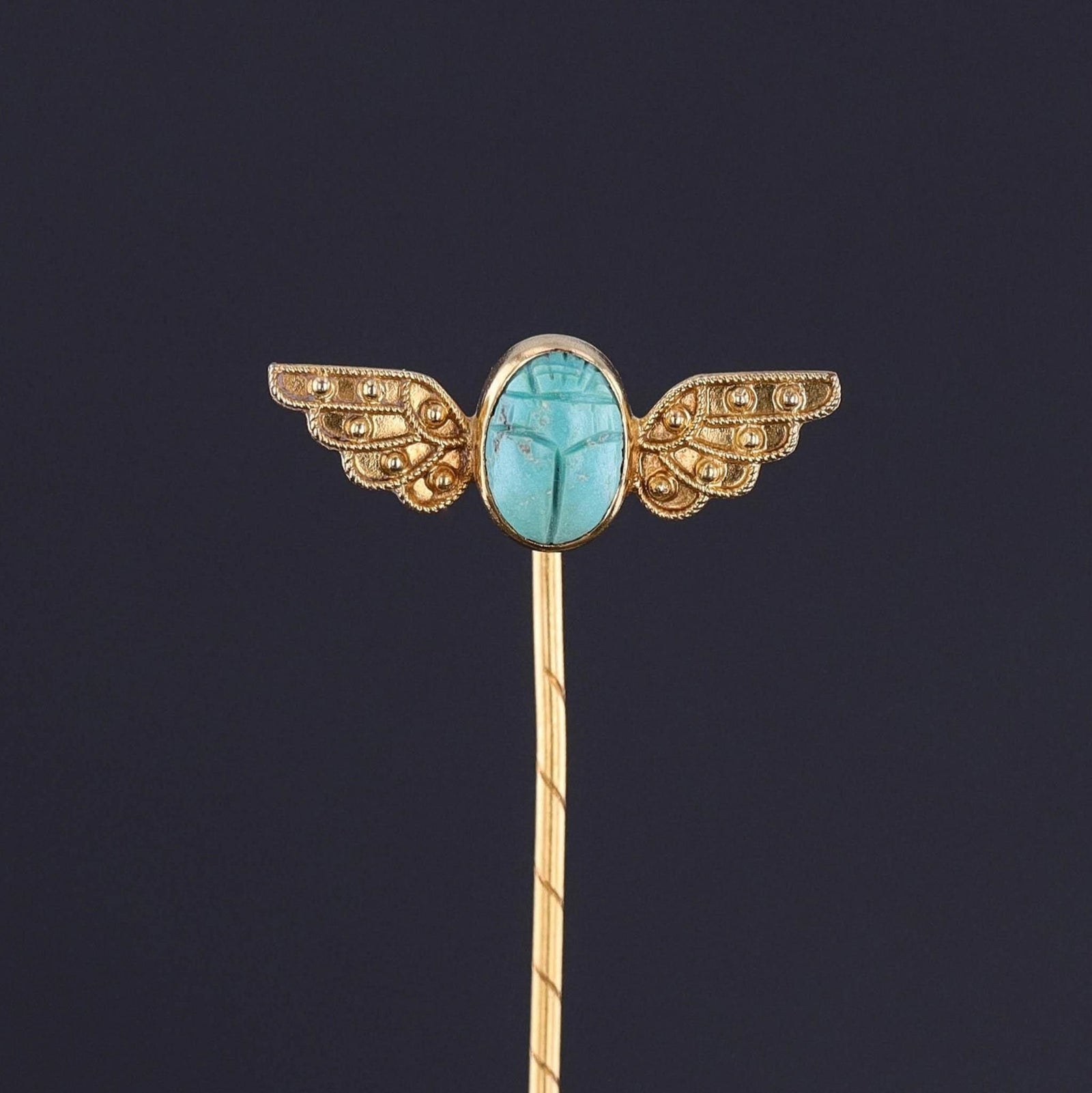 Antique Turquoise Scarab Stickpin of 9ct Gold - Trademark Antiques