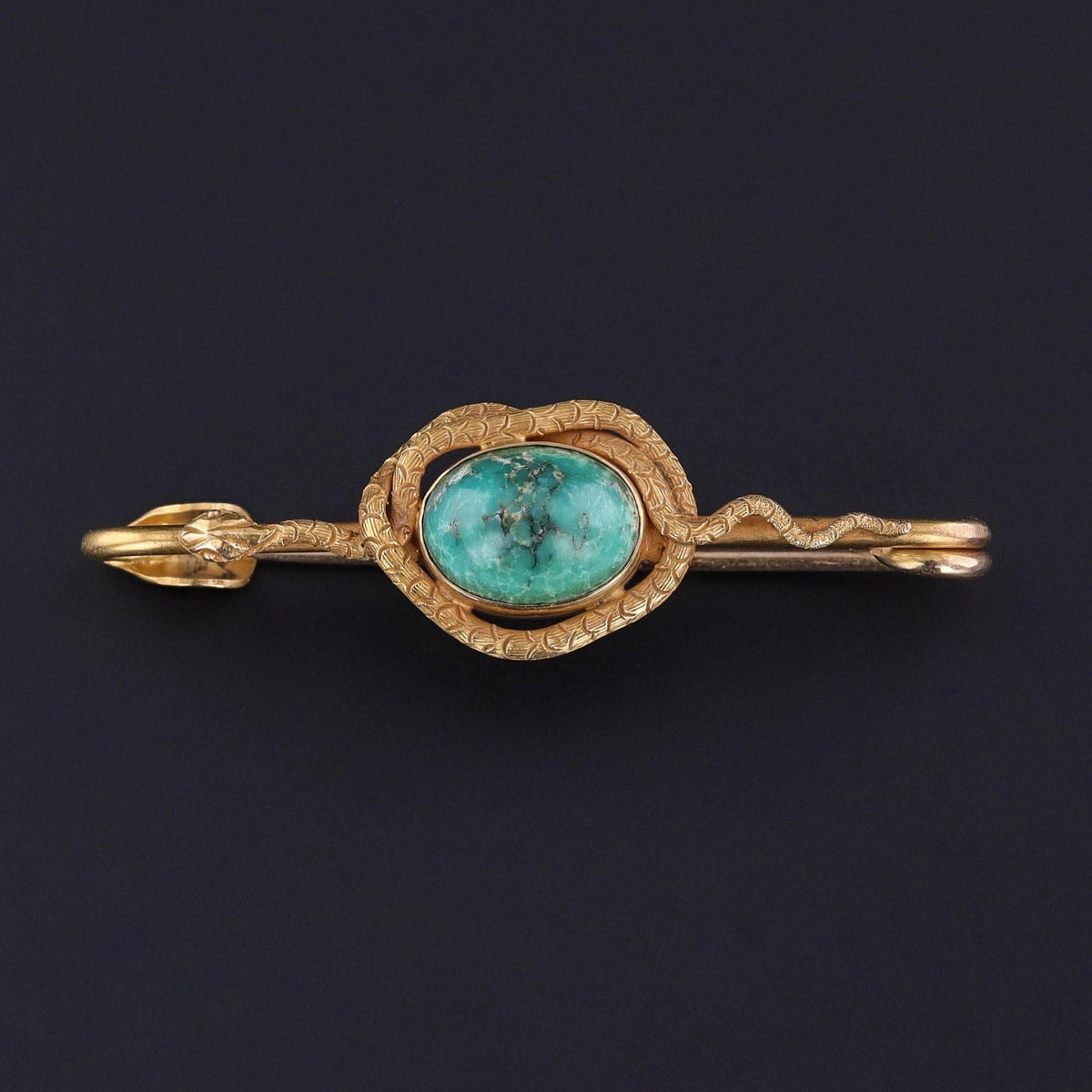 Antique Turquoise Snake Brooch of 14k Gold - Trademark Antiques