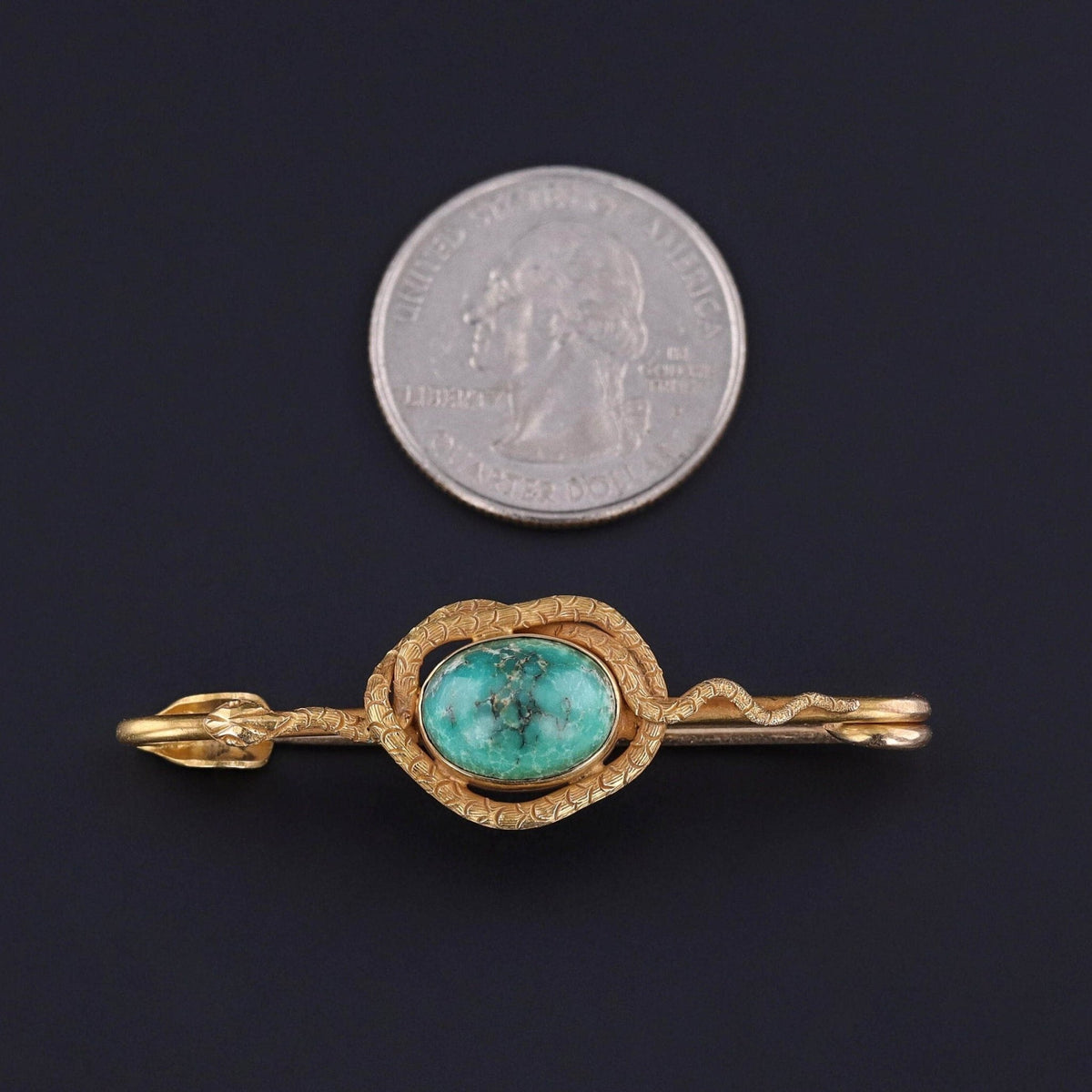 Antique Turquoise Snake Brooch of 14k Gold - Trademark Antiques