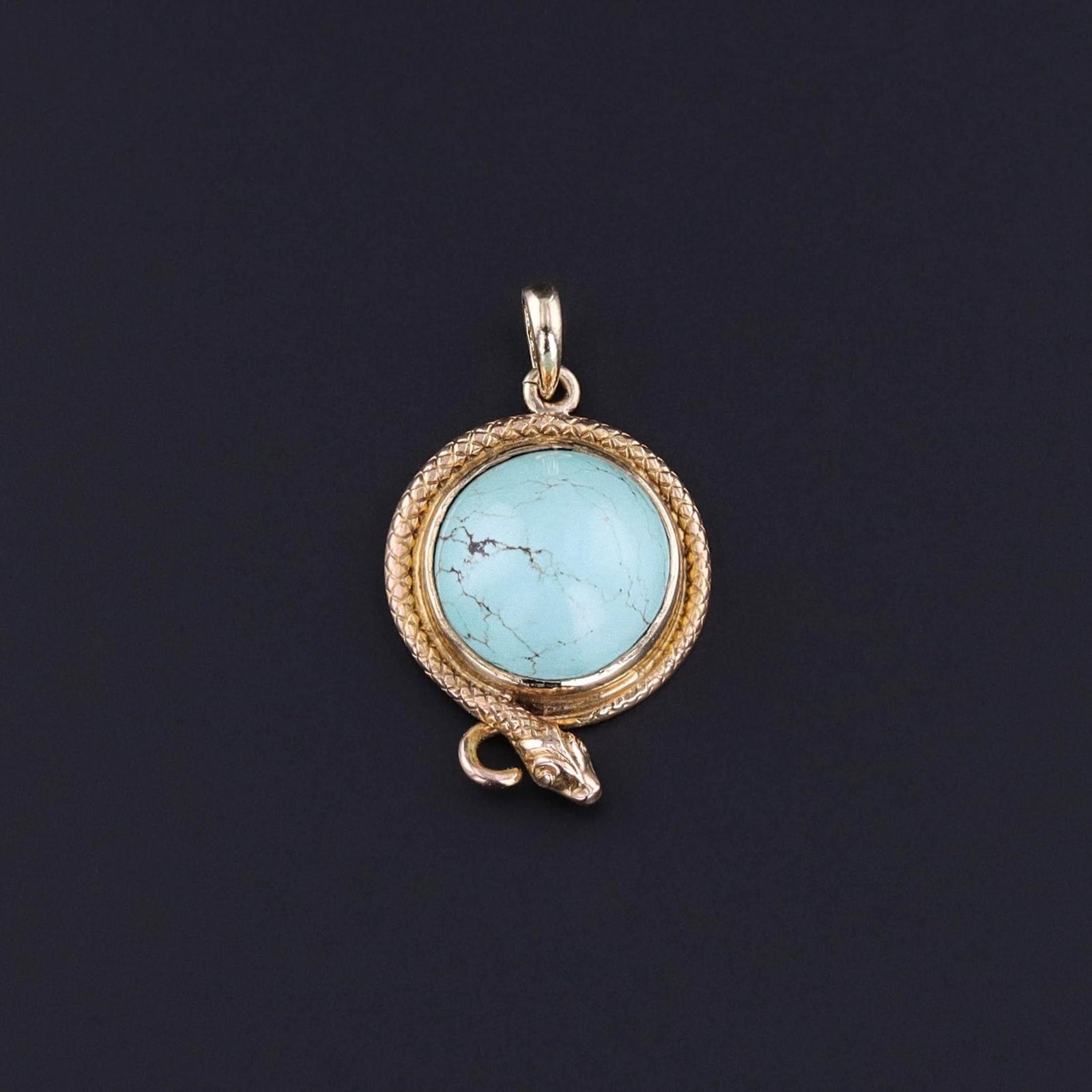 Antique Turquoise Snake Charm of 14k Gold - Trademark Antiques