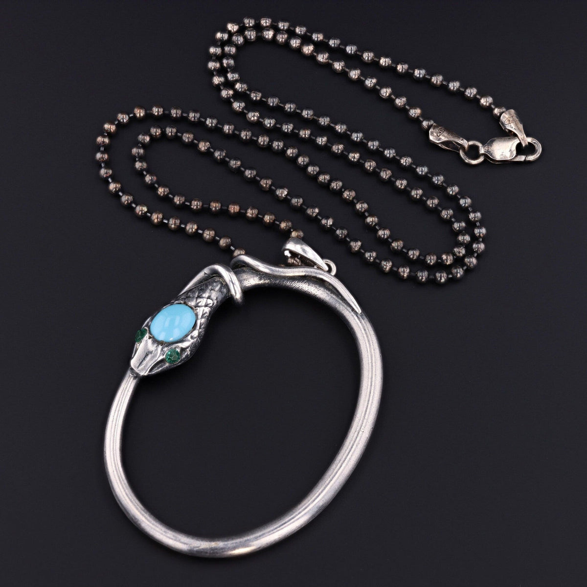 Antique Turquoise Snake Conversion Pendant of Silver - Trademark Antiques