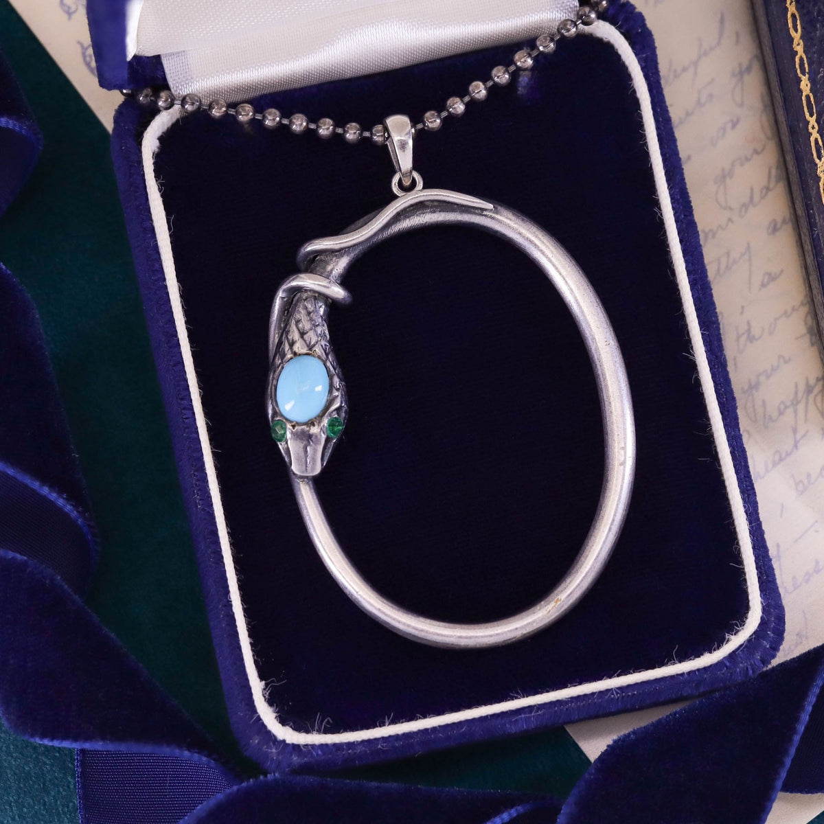 Antique Turquoise Snake Conversion Pendant of Silver - Trademark Antiques