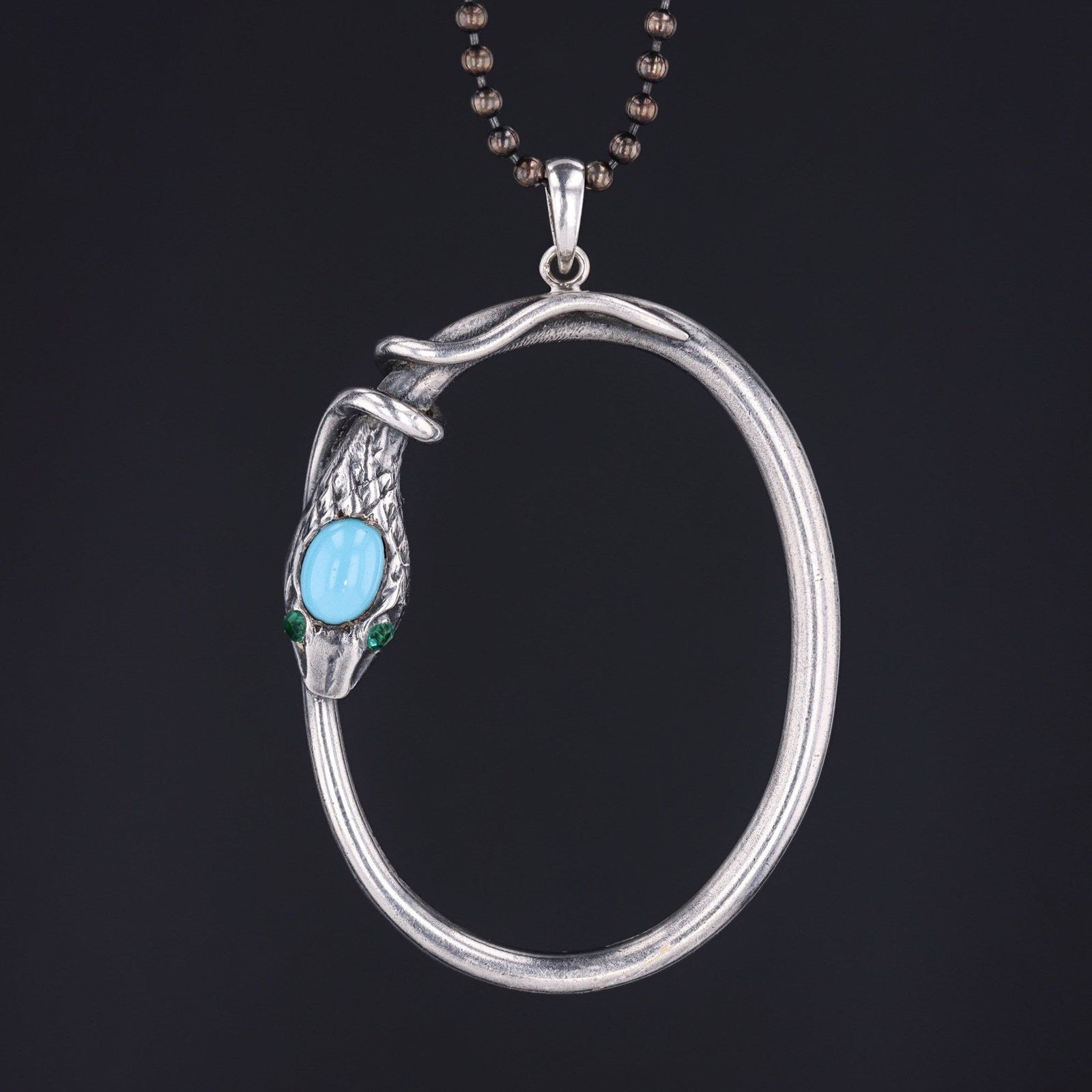 Antique Turquoise Snake Conversion Pendant of Silver - Trademark Antiques