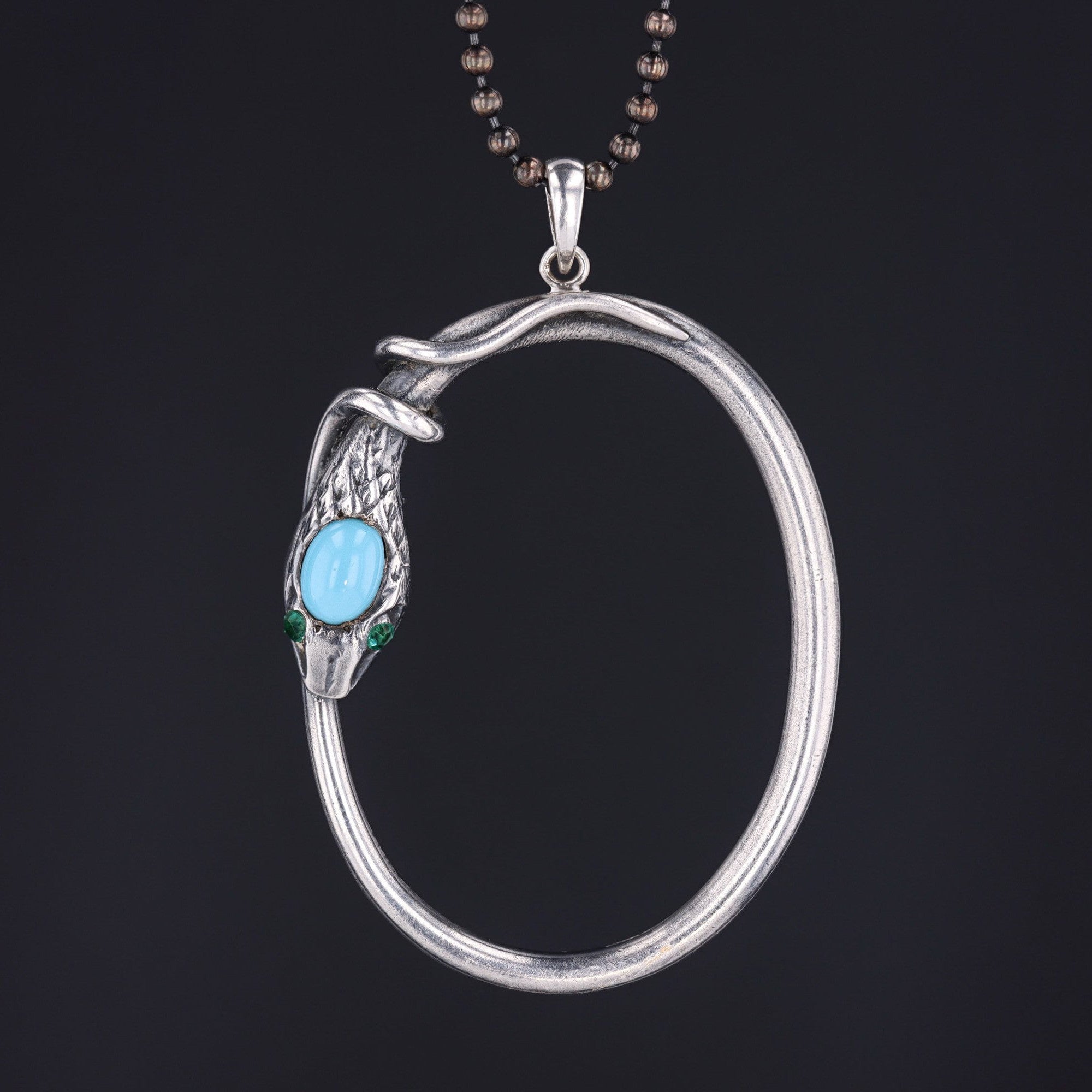 Antique Turquoise Snake Conversion Pendant of Silver - Trademark Antiques