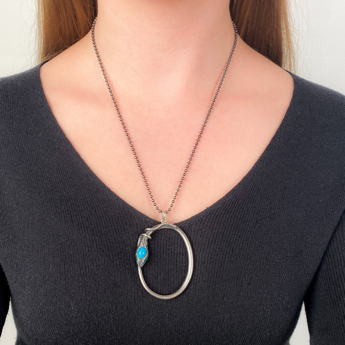 Antique Turquoise Snake Conversion Pendant of Silver - Trademark Antiques