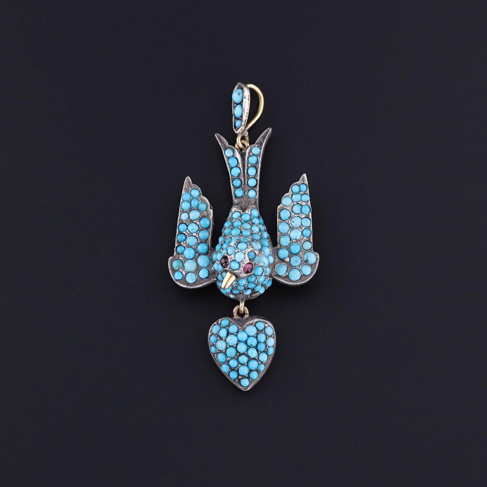 Antique Turquoise Swallow Pendant with Heart - Trademark Antiques