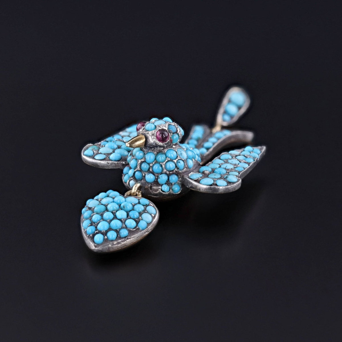 Antique Turquoise Swallow Pendant with Heart - Trademark Antiques