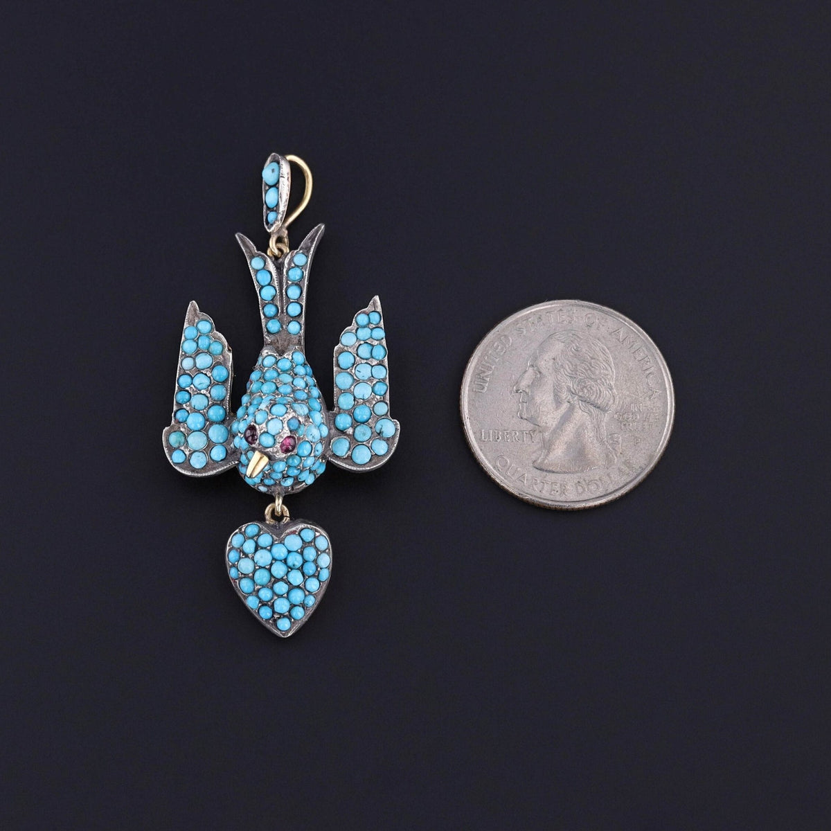 Antique Turquoise Swallow Pendant with Heart - Trademark Antiques