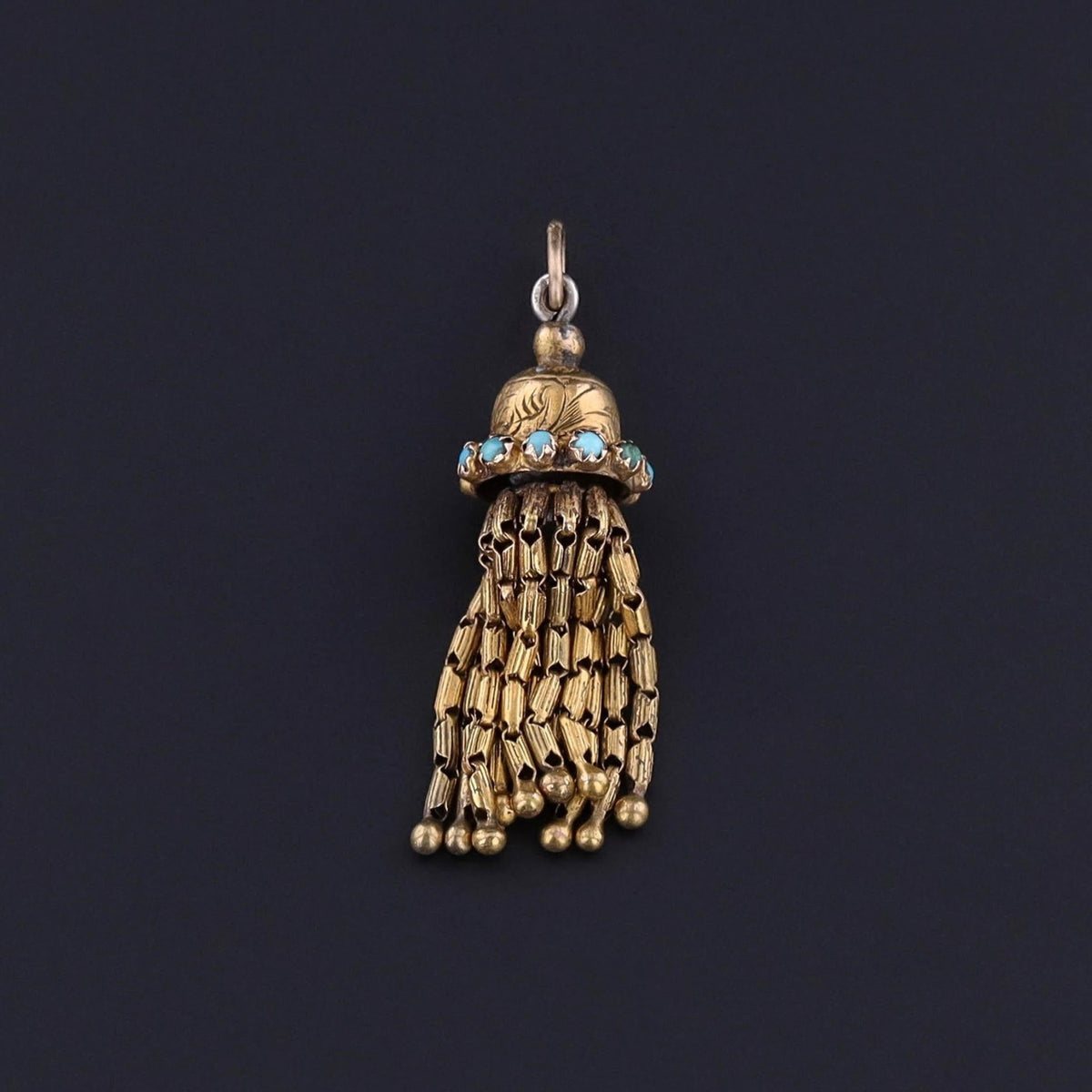 Antique Turquoise Tassel Charm of 14k Gold - Trademark Antiques