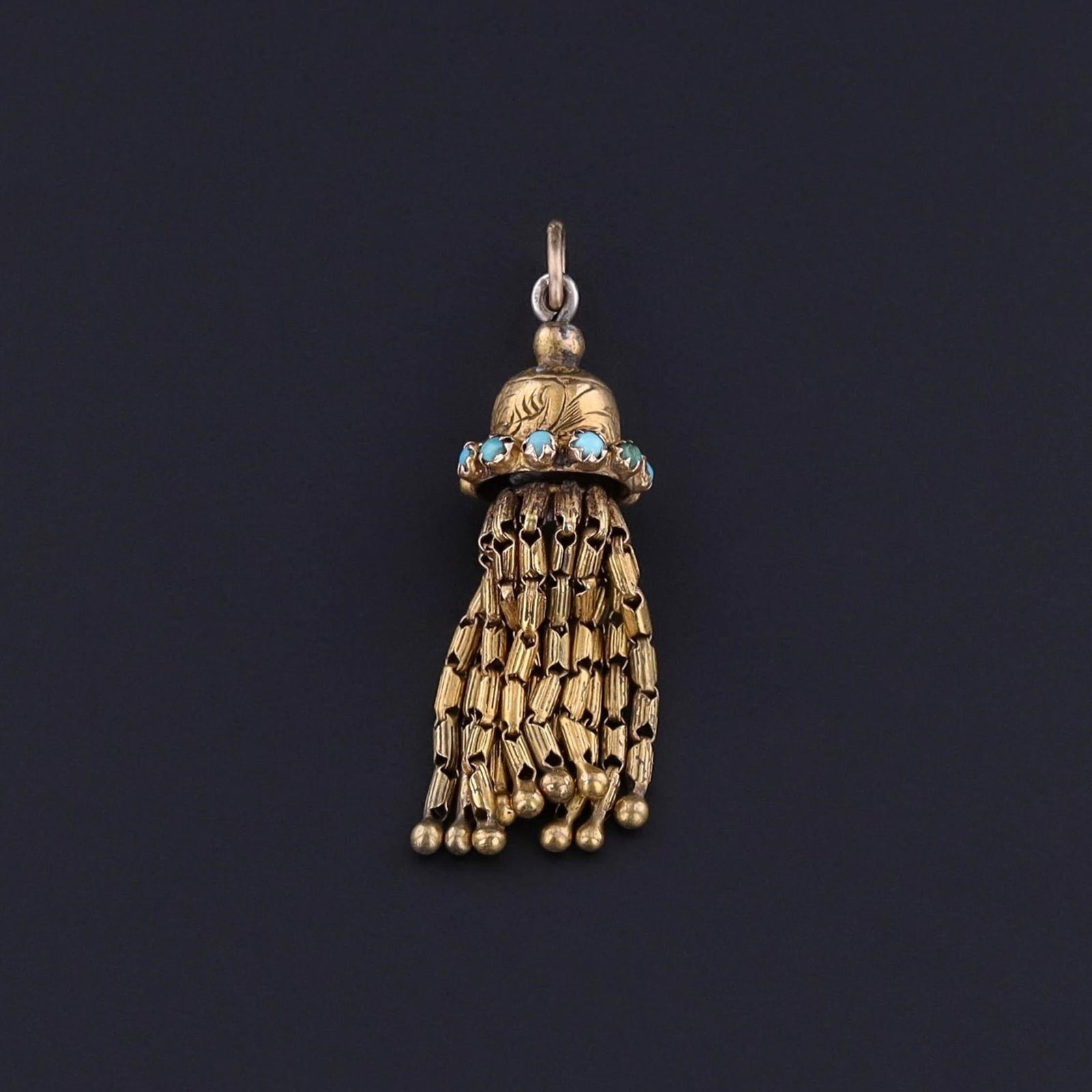 Antique Turquoise Tassel Charm of 14k Gold - Trademark Antiques