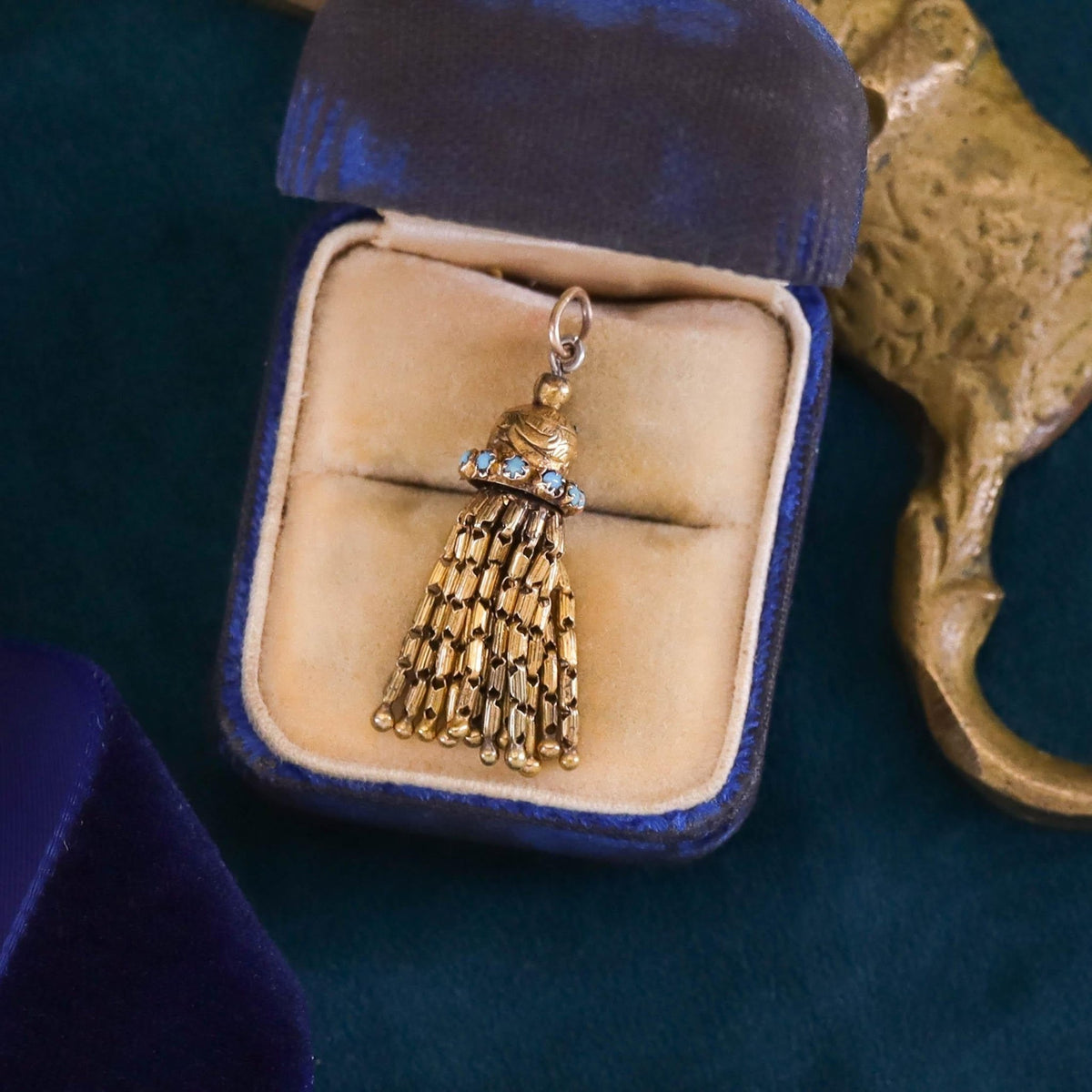Antique Turquoise Tassel Charm of 14k Gold - Trademark Antiques