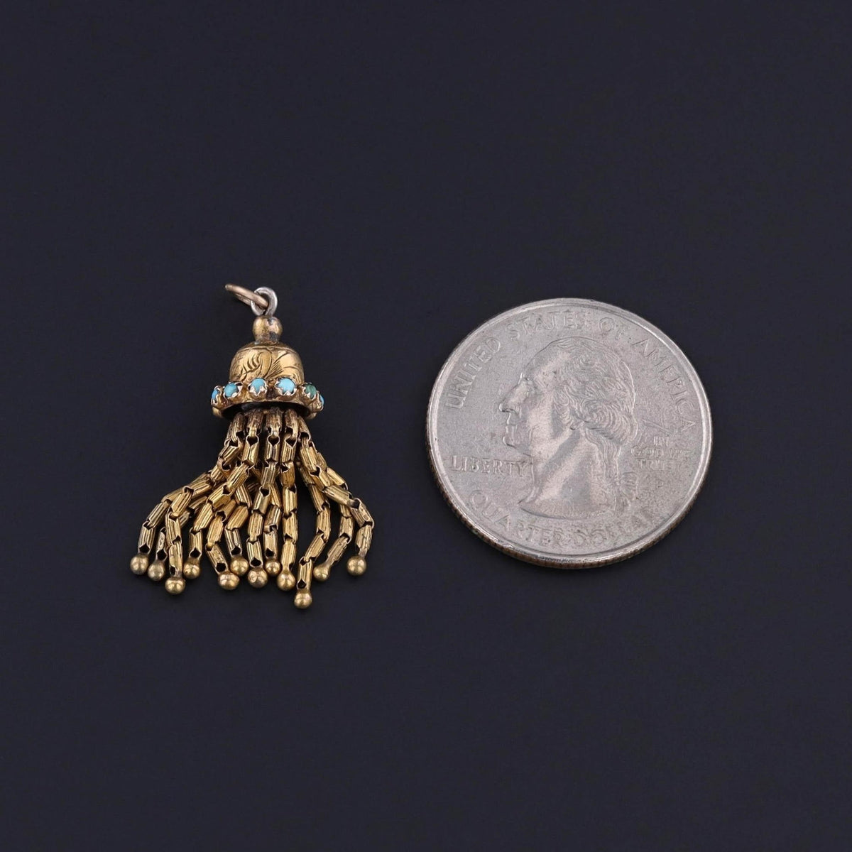 Antique Turquoise Tassel Charm of 14k Gold - Trademark Antiques