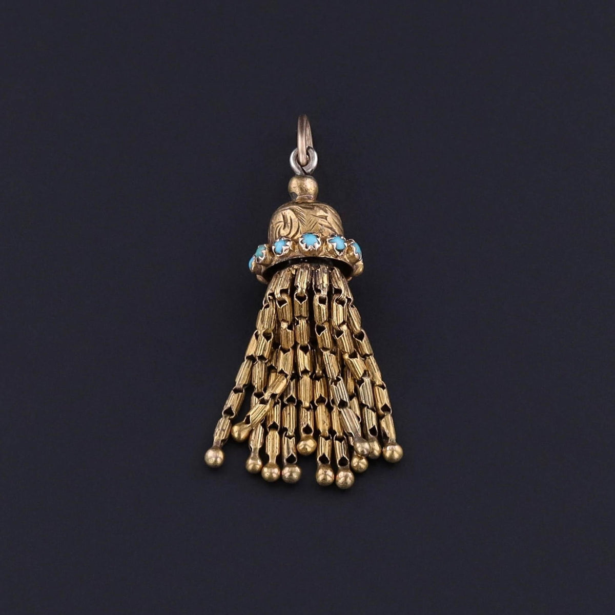 Antique Turquoise Tassel Charm of 14k Gold - Trademark Antiques