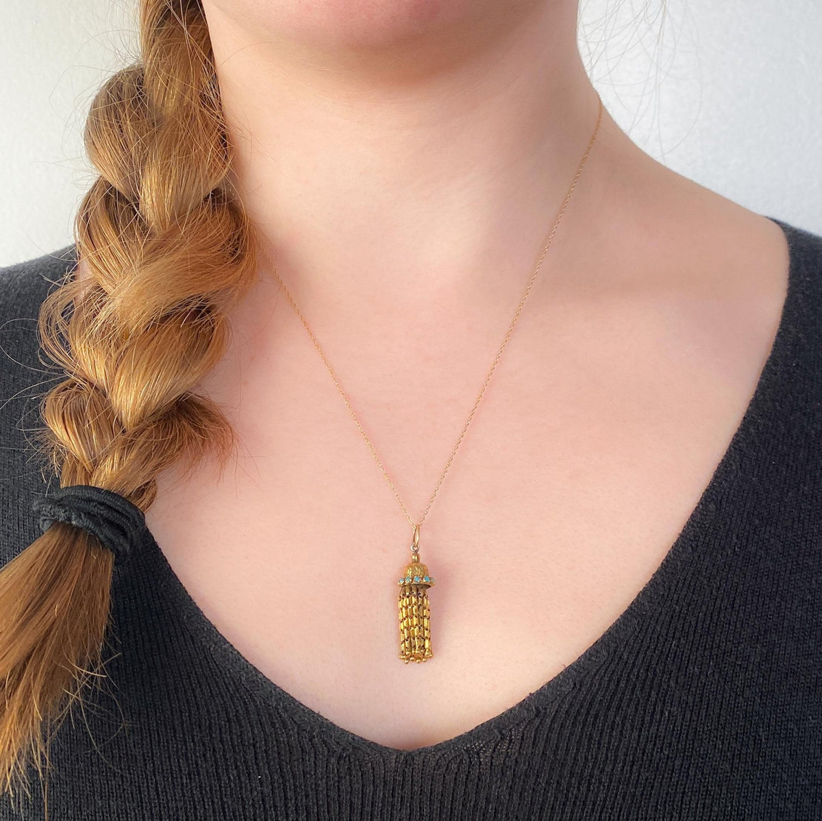 Antique Turquoise Tassel Charm of 14k Gold - Trademark Antiques
