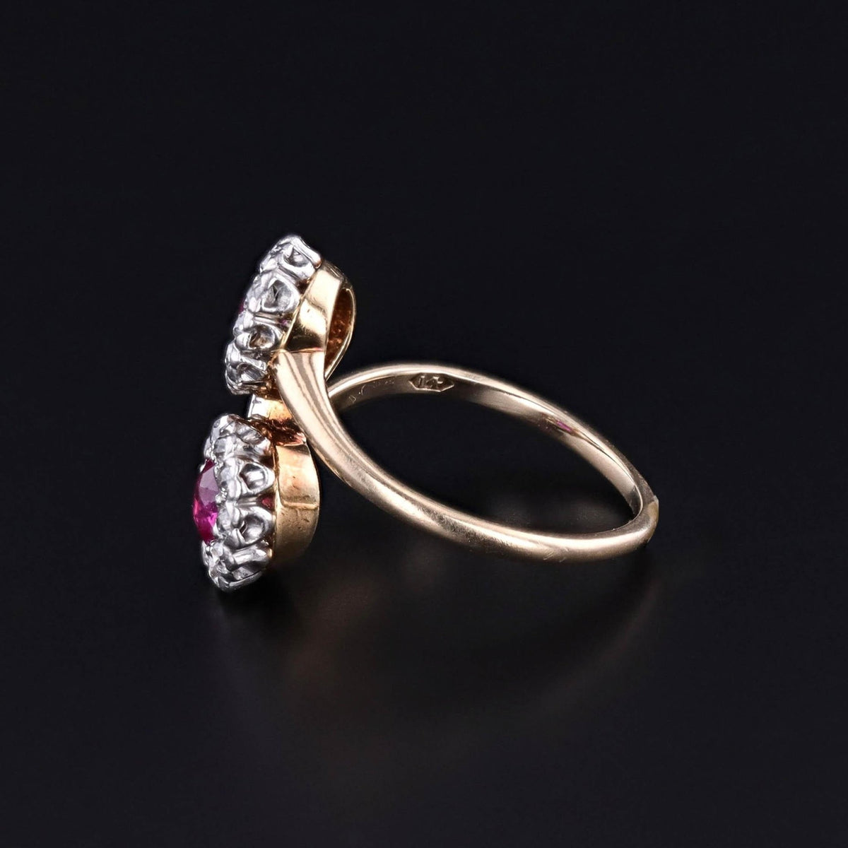 Antique Untreated Natural Ruby and Diamond Bypass Ring - Trademark Antiques