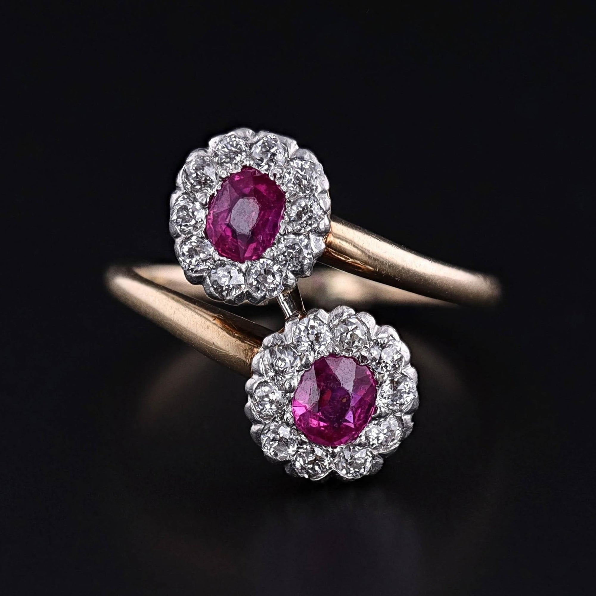 Antique Untreated Natural Ruby and Diamond Bypass Ring - Trademark Antiques