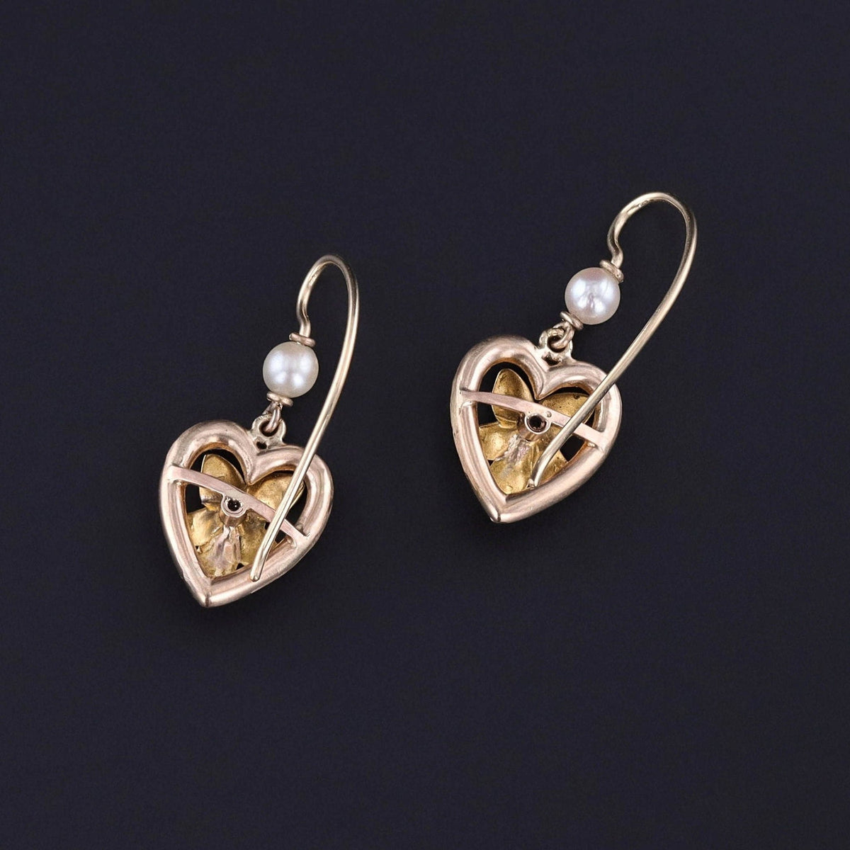 Antique Violet Heart Earrings of 14k Gold - Trademark Antiques