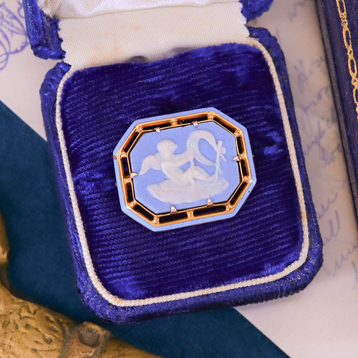 Antique Wedgwood Cherub Pendant Brooch of 10k Gold - Trademark Antiques